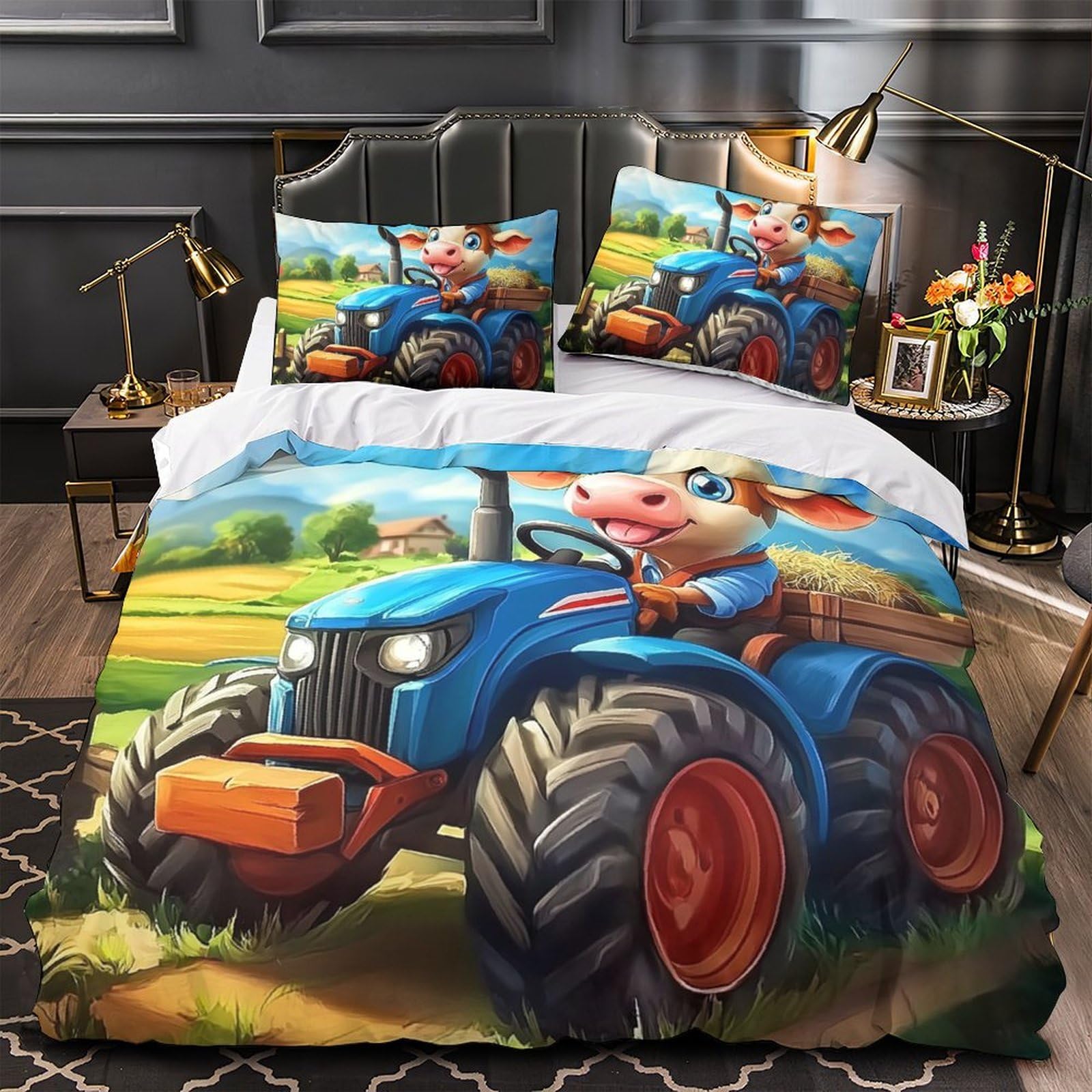 Kinder Bettwäsche Set 3D Kuh Traktor Microfaser Motiv