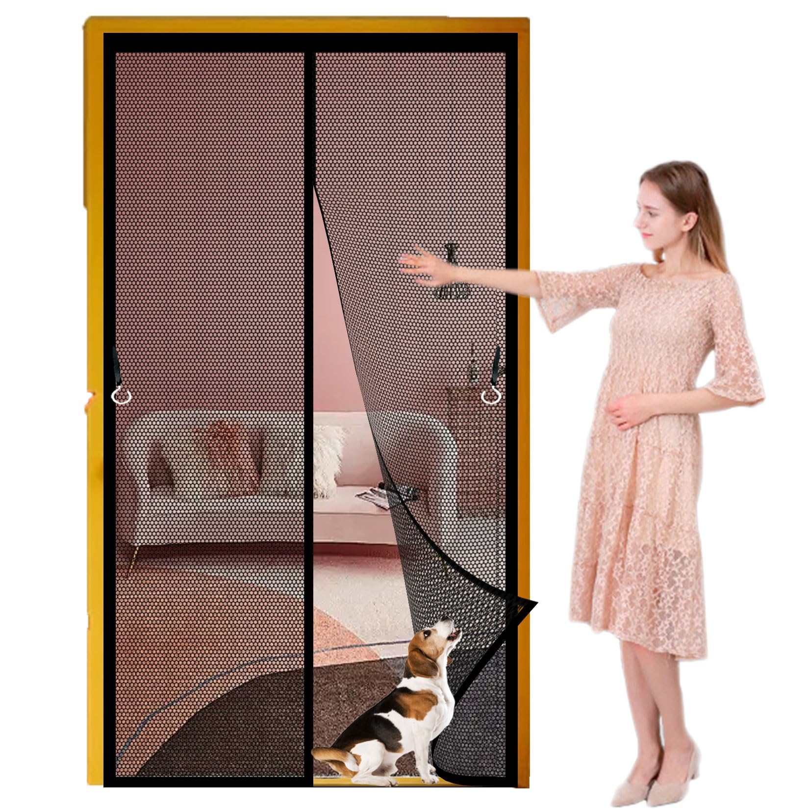Liujyuan Black Mosquito Door Screen 74 X 243 Cm Frame Hook & Loop, Powerful Magnets Door Fly Screen, Patio Curtain Insect Mesh Heavy Duty, Lets Fresh Air Pet And Kid Friendly,