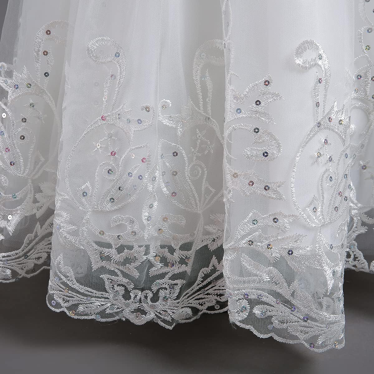 Flower Girl Lace Dress for Kids Wedding Bridesmaid Pageant Party Formal Long Gown Princess Communion Tulle Bow Dresses