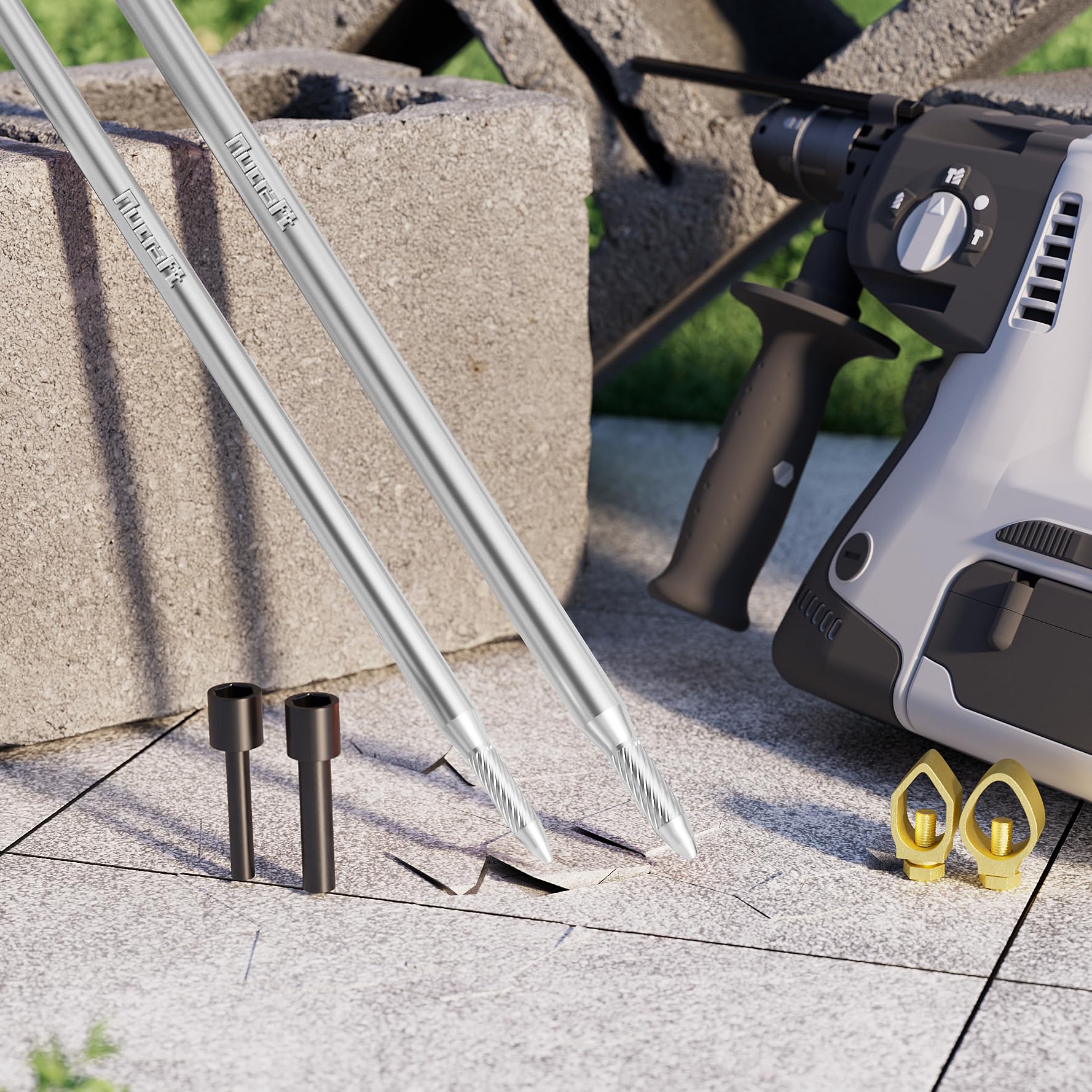 Nucraft Tiefenerder V4A Edelstahl Erder Erdung Staberder Blitzableiter Ø20mm mit Klemme SET5M Zusammensetzung (SET Ø20 5x1000mm)