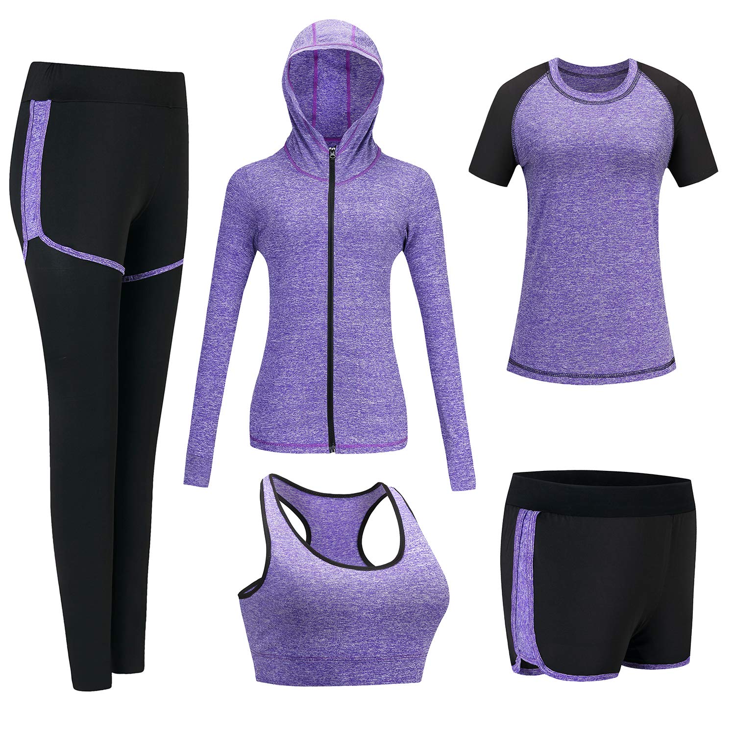 Jogginganzug Damen Trainingsanzug Sets Yoga Kleidung Anzug 5er-Set Sportbekleidung Laufbekleidung Gym Fitness Workout Kleidung Sportswear