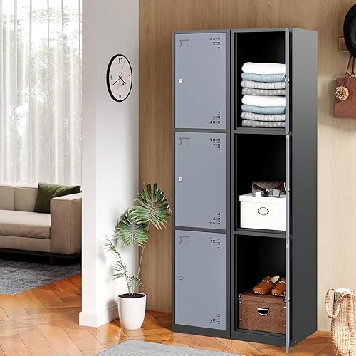 Miniatura 2 de Armario metálico de 3 puertas de 71 pulgadas para empleados, armario de almacenamiento, casillero escolar, hospital, gimnasio, casillero requiere