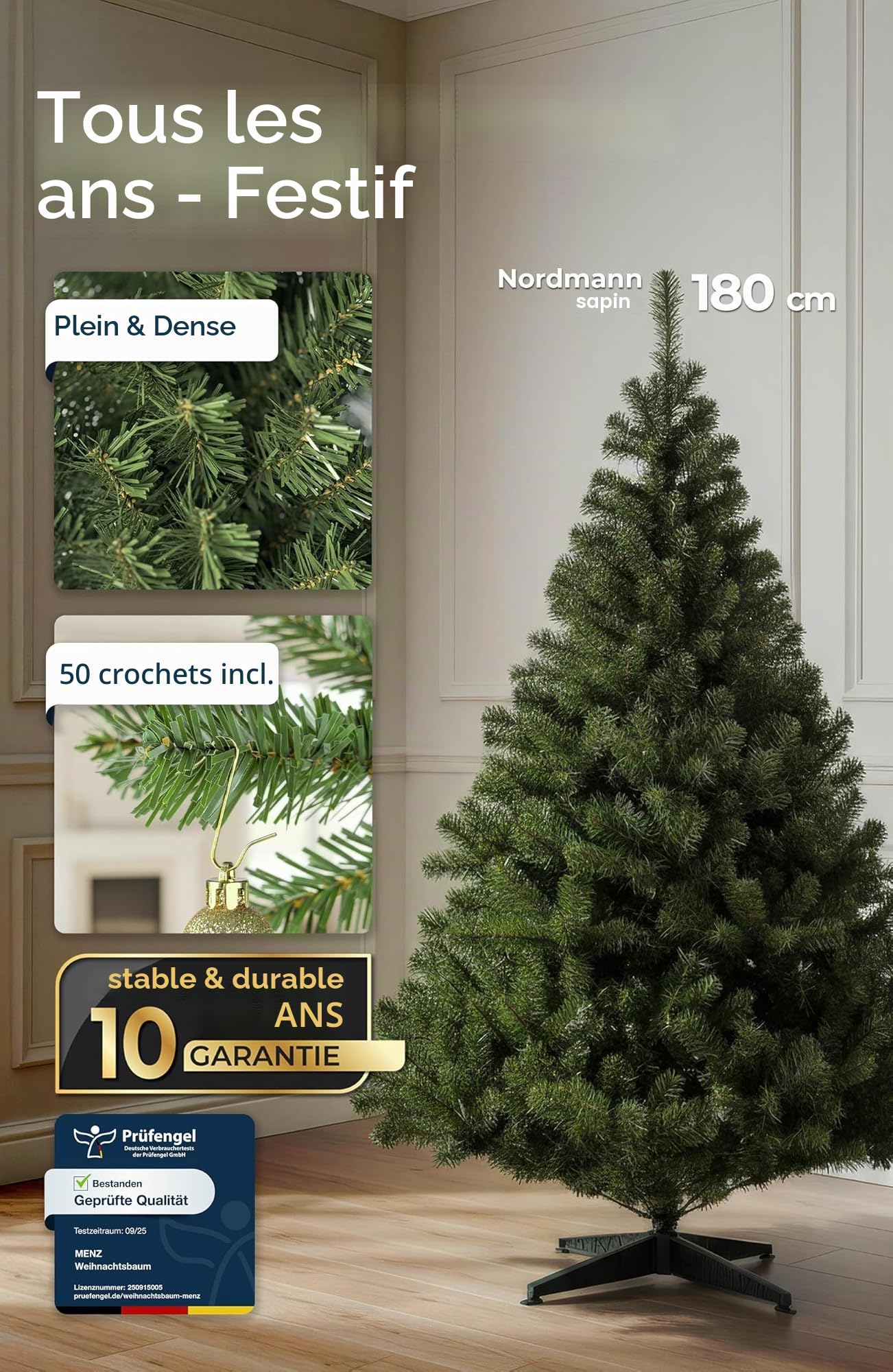 4smile Sapin de Noël artificiel de 180 cm, facile d'entretien, peu coûteux, festif, convaincant pour 10 ans