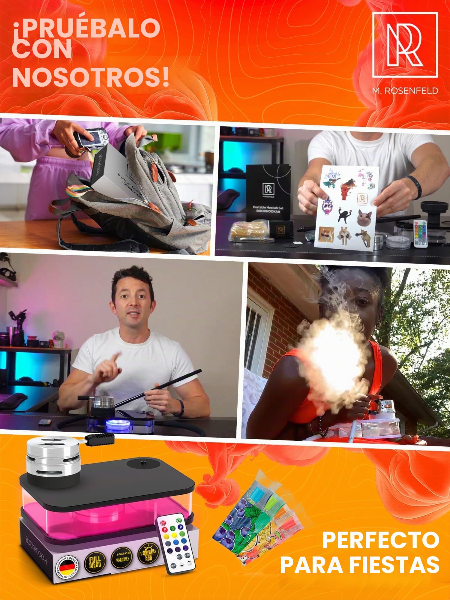M. ROSENFELD Juego completo de cachimba, con bolsa y accesorios, juego de cabeza de shisha con caja de humo HMD, mangueras, boquilla y pinzas, cachimba portátil