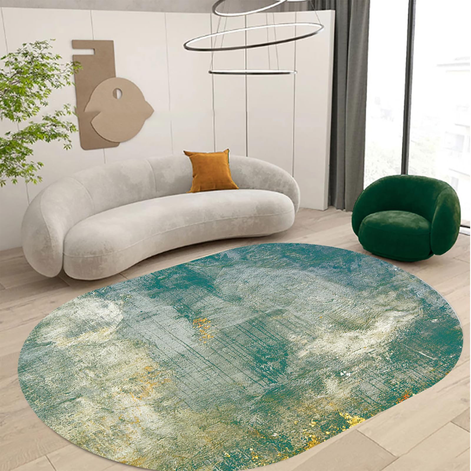 Rug-QJDDUP Tapis,Or Géométrique Design, Tapis De Salon à Poils Courts, Décoration Descente De Lit Chambre Grande Moderne Moquette, Green, 160 X 200 Cm