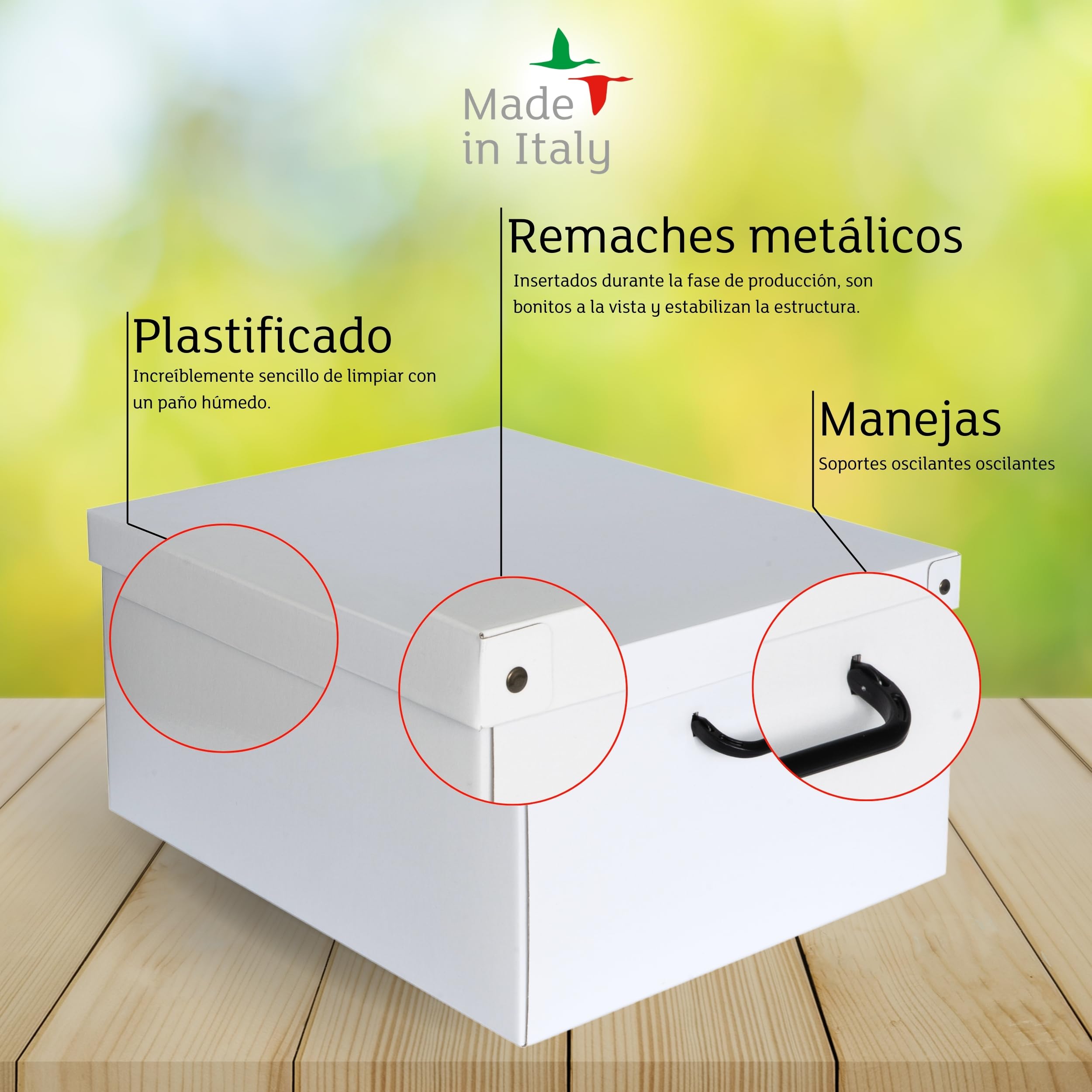 Lavatelli Cajas Almacenaje Cartón y Tapa Blanco 40x50x25cm Set 6 Decorativa | Caja almacenaje con tapa en cartón y asas, set de 6 cajas de 40x50x25 cm, para ropa, mantas y juguetes. Made in Italy