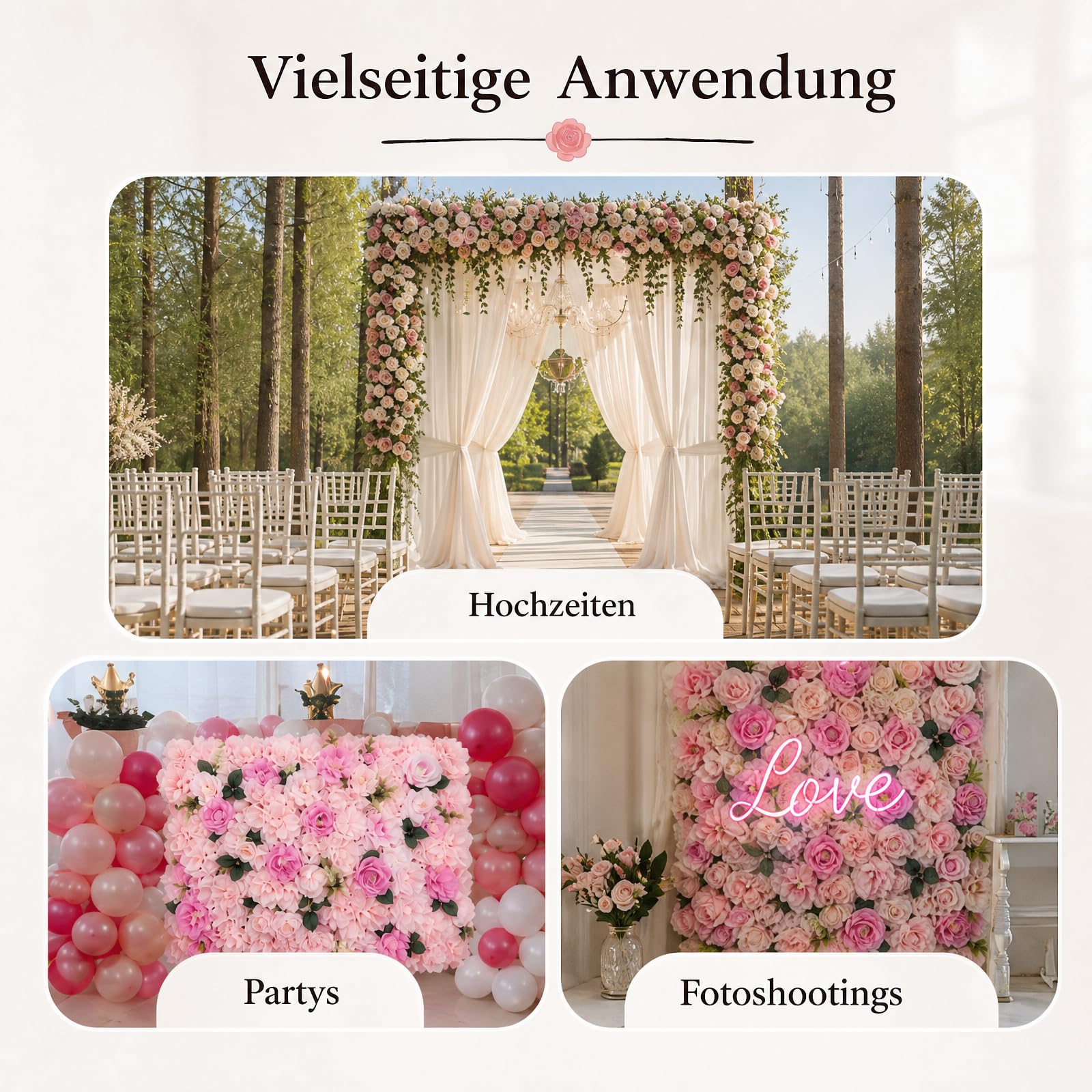 12 Stück 40x60 cm Blumen Wandb mit Einfach Wandmontiert (Hellrosa) | DIY Künstliche Blumen-Wandpaneel Set, Mit Echten Seidenblumen Dahlien und Rosen für Party Hochzeit Hintergrund