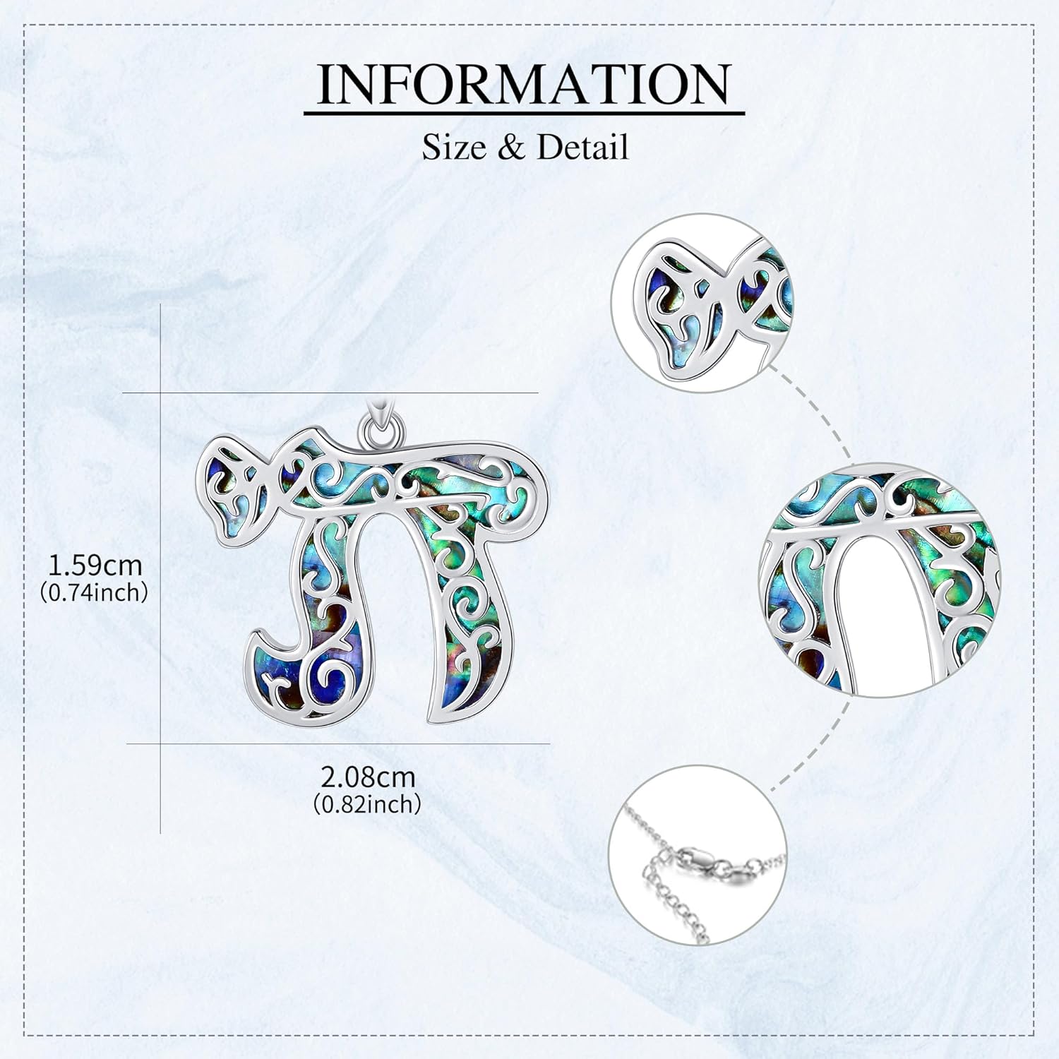 Chai Necklace 925 Sterling Silver Abalone Shell Chai Pendant Necklace Hebrew Jewish Jewelry Gifts for Women - Image 5