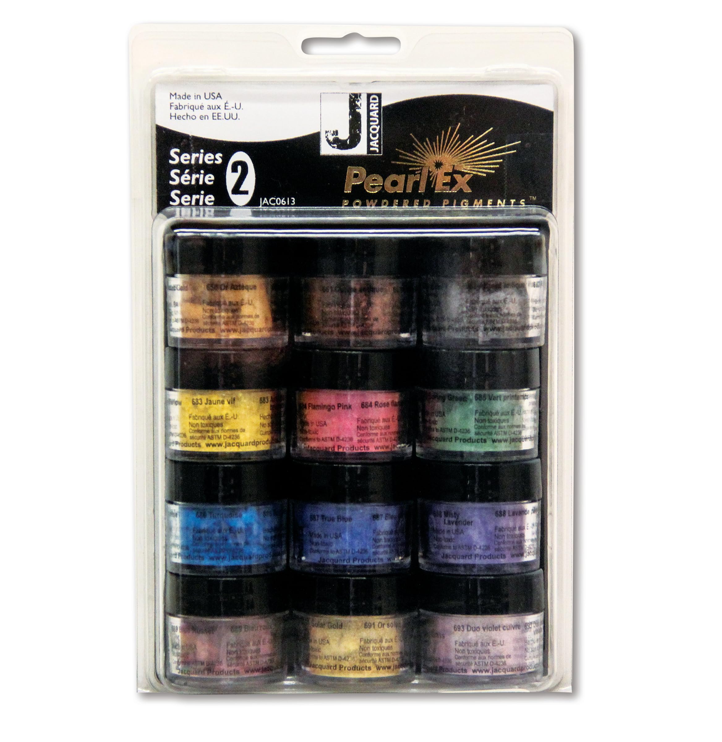 Jacquard Pearl Ex Pigment Series, 12 Color Set 3 Gram Jars Powder for Epoxy Resin, Watercolors, Calligraphy Ink