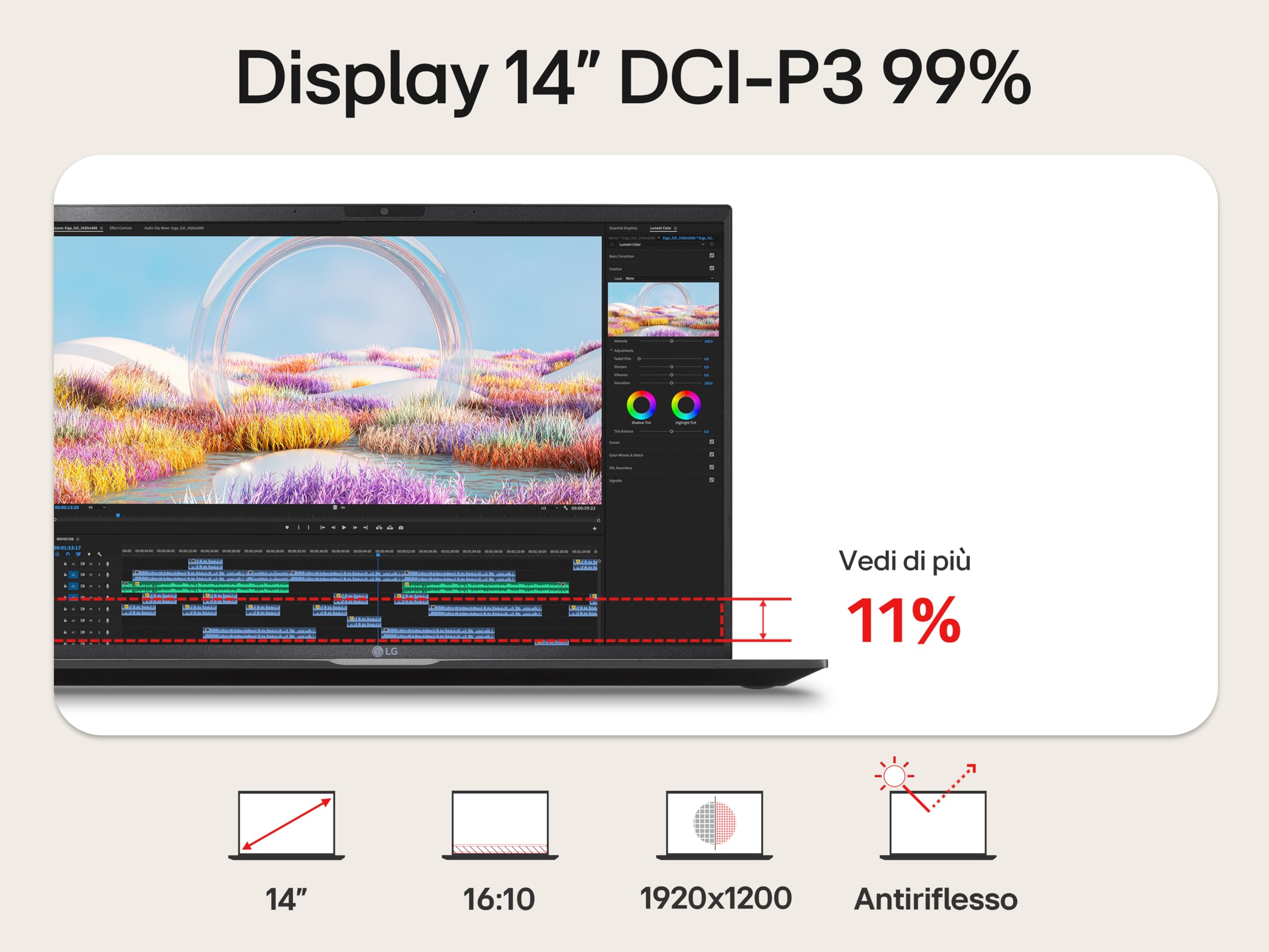 LG gram 14Z90S Notebook 14" WUXGA (1920x1200) IPS, Intel Core Ultra 5 125H, 16GB RAM, 512GB SSD, Peso 1.1kg, Batteria 72Wh, Windows 11 Home, Tastiera italiana, Nero