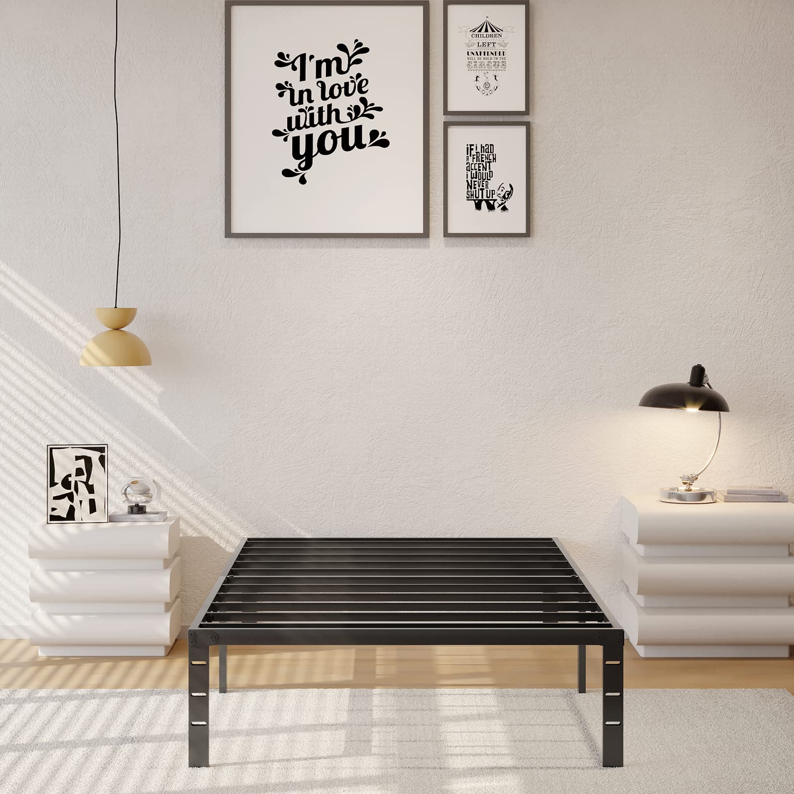 Photo 1 of zunatu 14 Inch Twin XL Metal Bed Frame Foundation No Box Spring Needed Heavy Duty Tall Platform with Large Storage Easy Assembly Mattress Noise Free, Black Twin XL 14-Inch