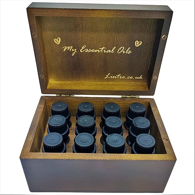 LINTRO | Essential Oil Wooden Storage Gift Box Set | Comes with 12 X 5ml Pure Essential Oil Blends & Gift Box | Aromatherapy Luxury Essential Oil Sets Gift Starter Pack