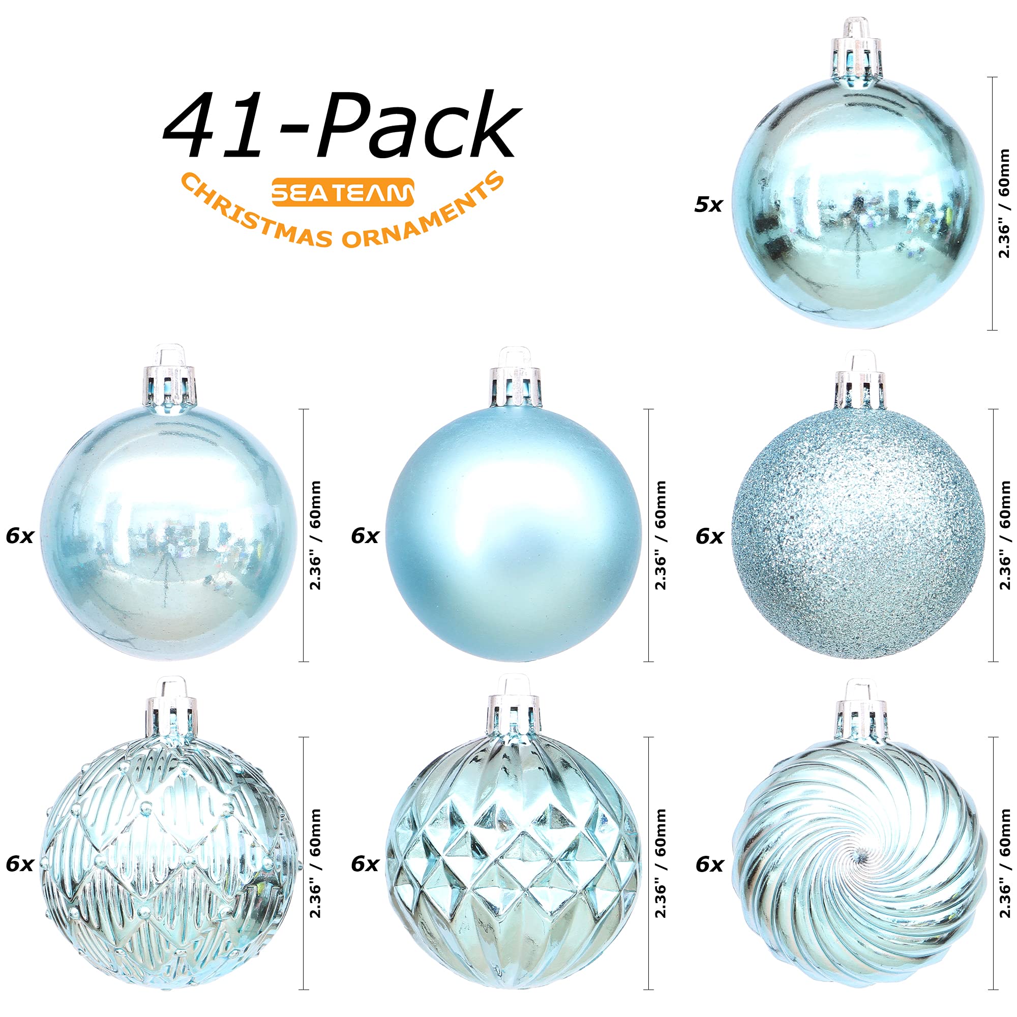 Lot De 41 Ornements De Noël 40mm - Boules Peintes Et étincelantes Incassables En Plastique, Pour Sapin 3 à 6 Pieds, Décorations Festives