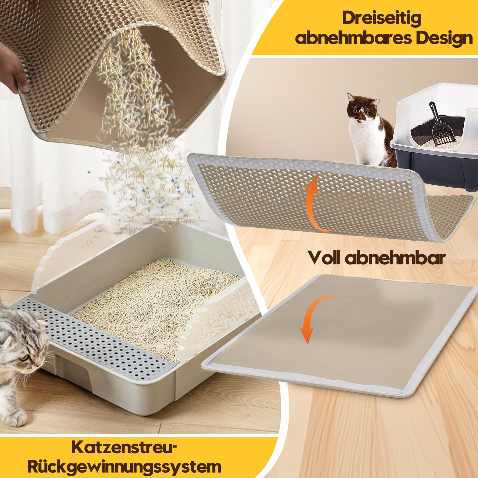 Casgee Cat Litter Tray Mat 60 x 45 cm, Double Layer Cat Litter Tray with Fastening, Waterproof Non-Slip Mat Cat Litter Tray - Image 4