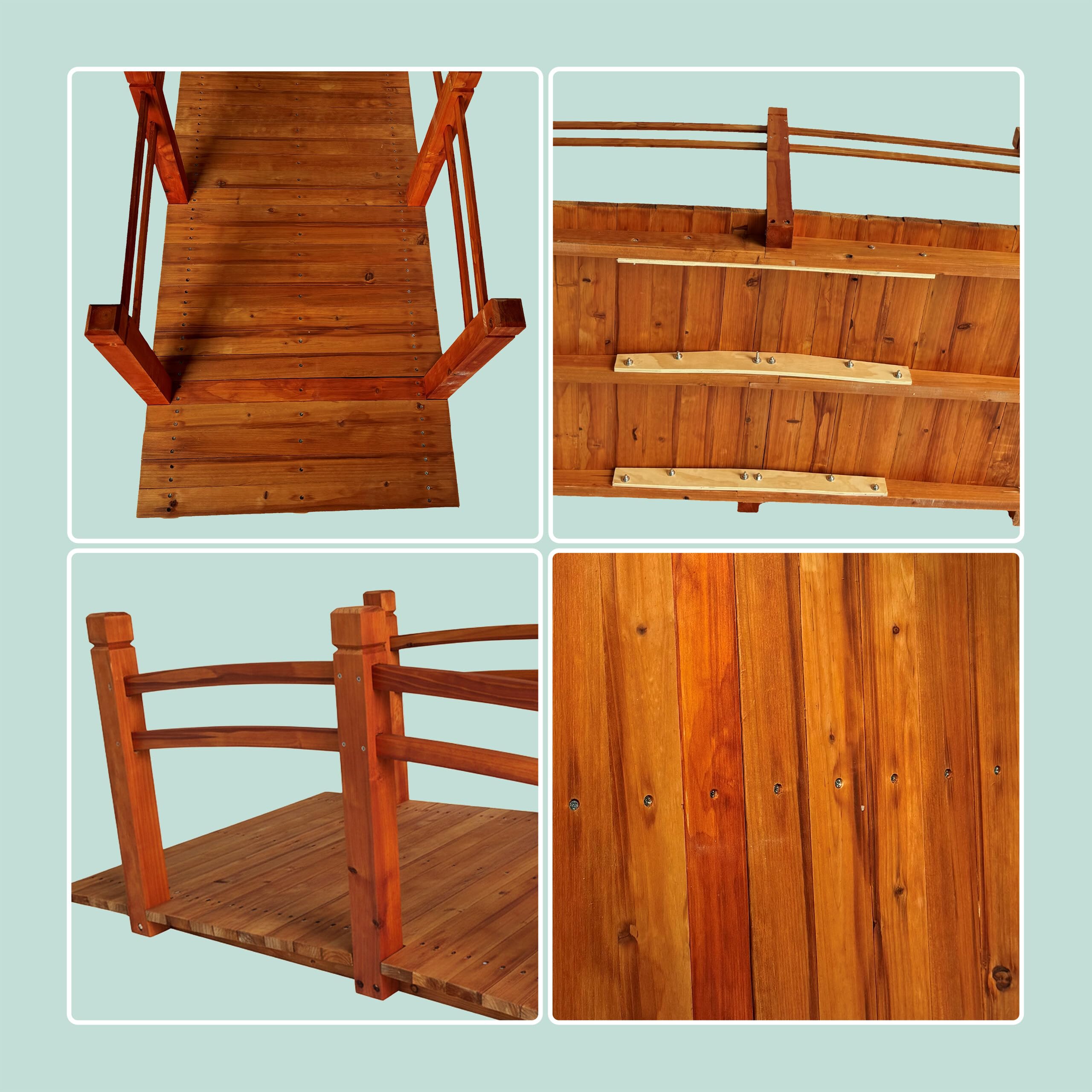 Relaxdays Most ogrodowy, z poręczą, drewno jodłowe, staw ogrodowy, wys. x szer. x gł.: 58 x 171,5 x 75 cm, 200 kg, drewniany mostek, pomarańczowy