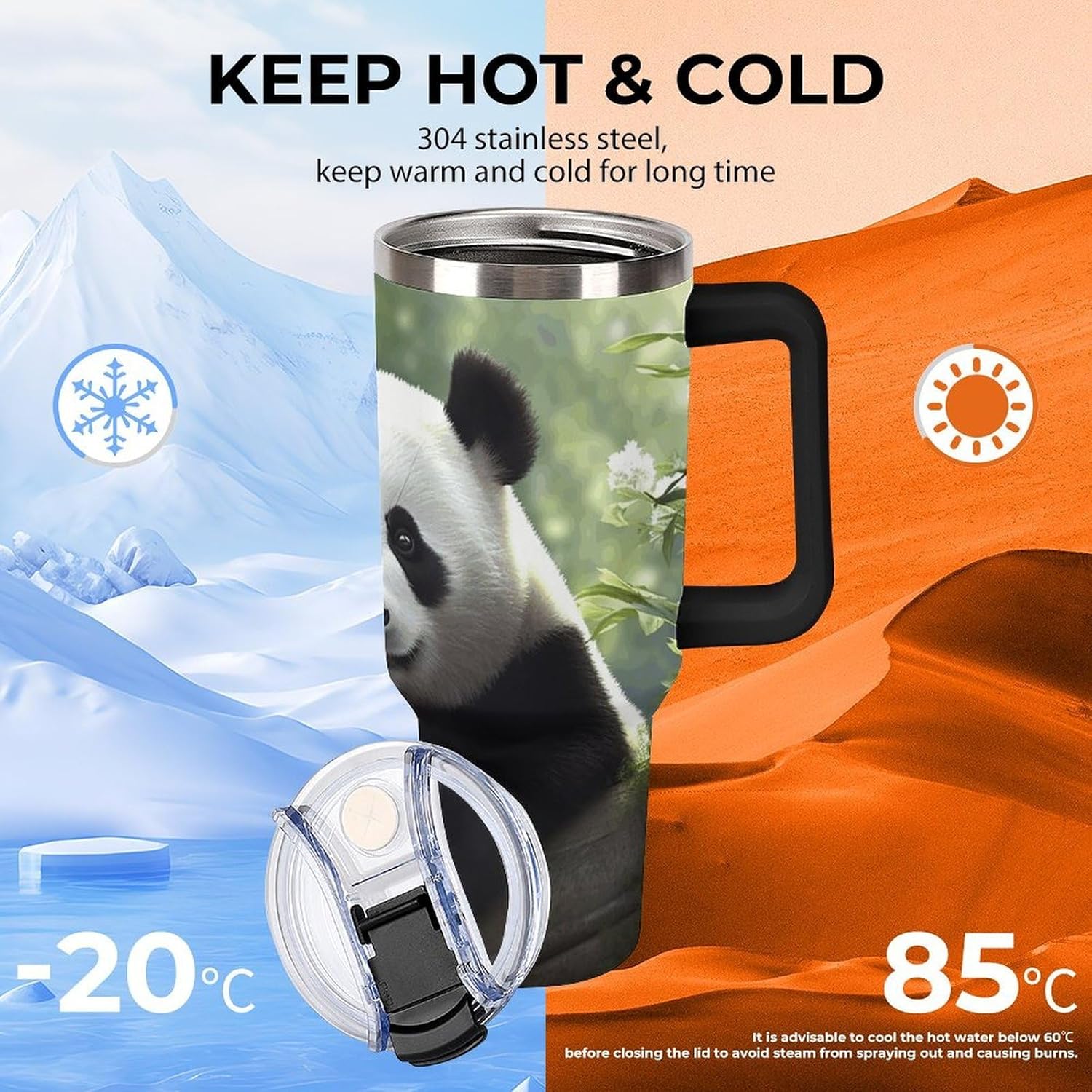 40 Oz Tumbler with Straw And Lid Lovely Panda Insulated Travel Coffee Mug Stainless Steel Water Bottle Vacuum Insulated Tumblers for Sport Work Car Travel Weekends