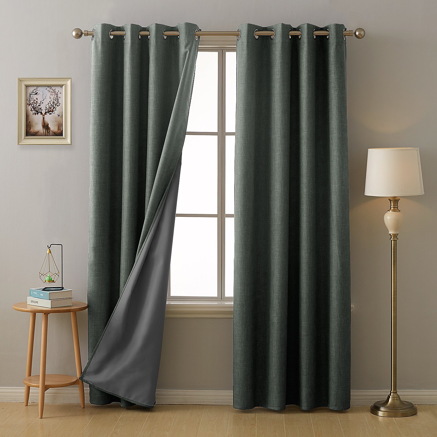 Deconovo Total Blackout Curtains 84 Inch Drop Faux Linen Thermal Insulated Eyelet Door Curtains for Living Room Bedroom with Coating Dark Grey W52 x L84 One Pair