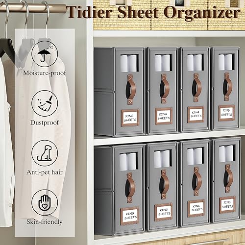 Miniatura 5 de BigPonPon Paquete de 4 Organizadores de Sábanas y Almacenamiento (Tamaño King), Organizador de Sábanas Plegable con Asa para Armario de Ropa Blanca,
