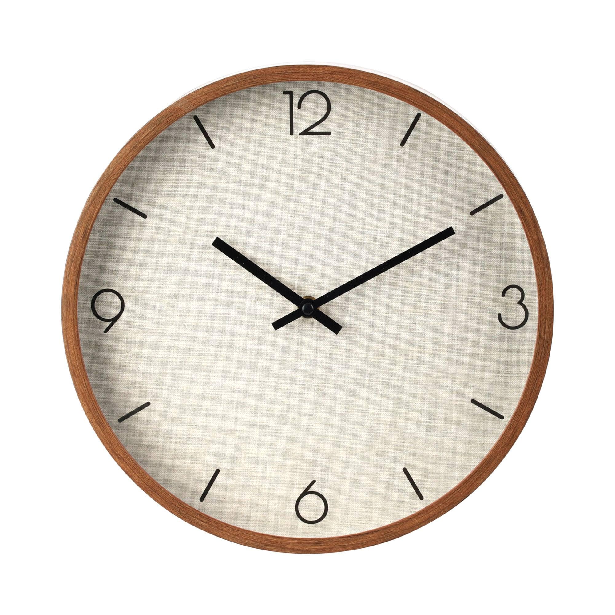 Well Home Vintage Wood Look Wall Clock with Beige Fabric Dial Ø30cm