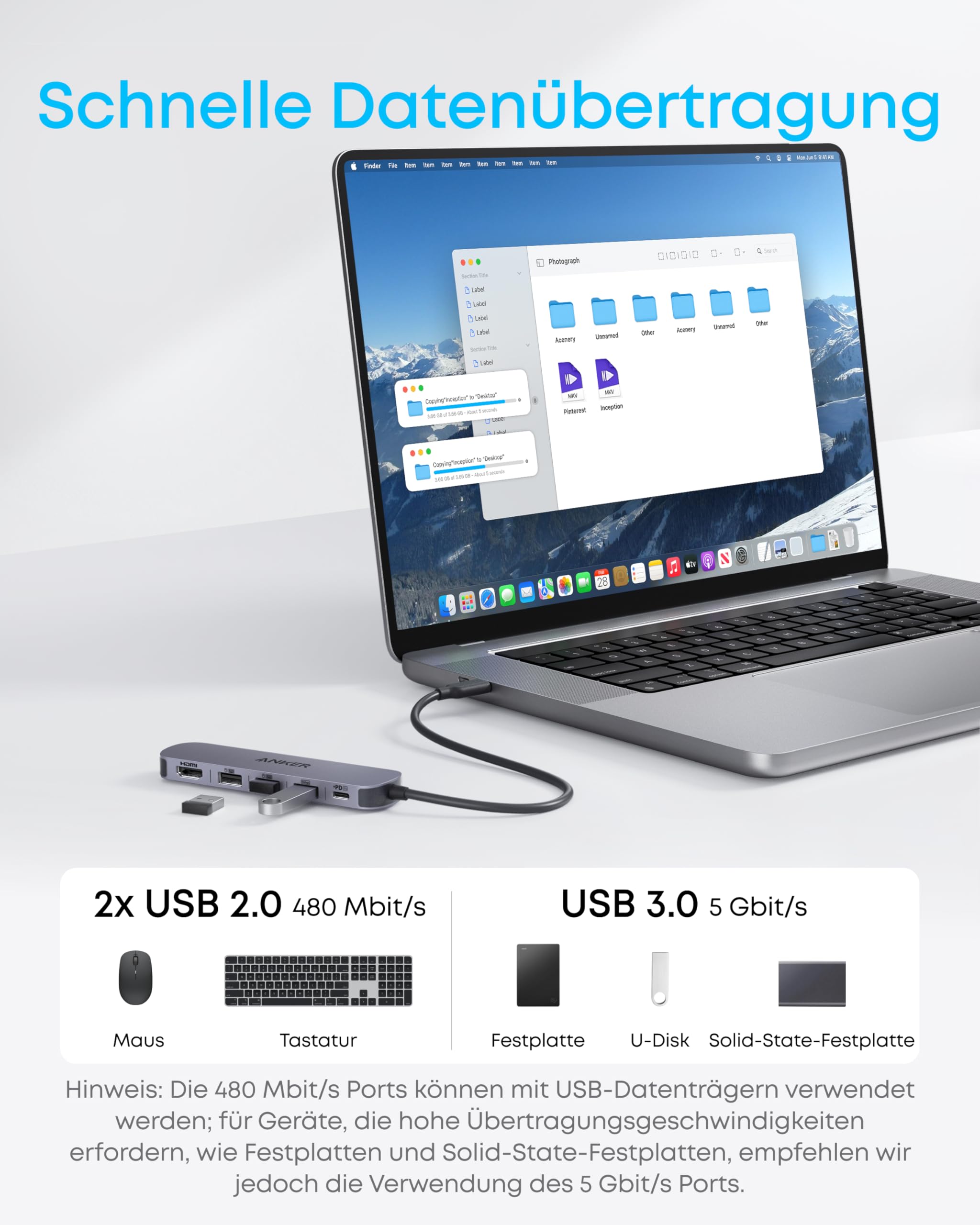 Anker USB C Ladegerät(100W 3-Port) + Anker USB C Hub (5-in-1)
