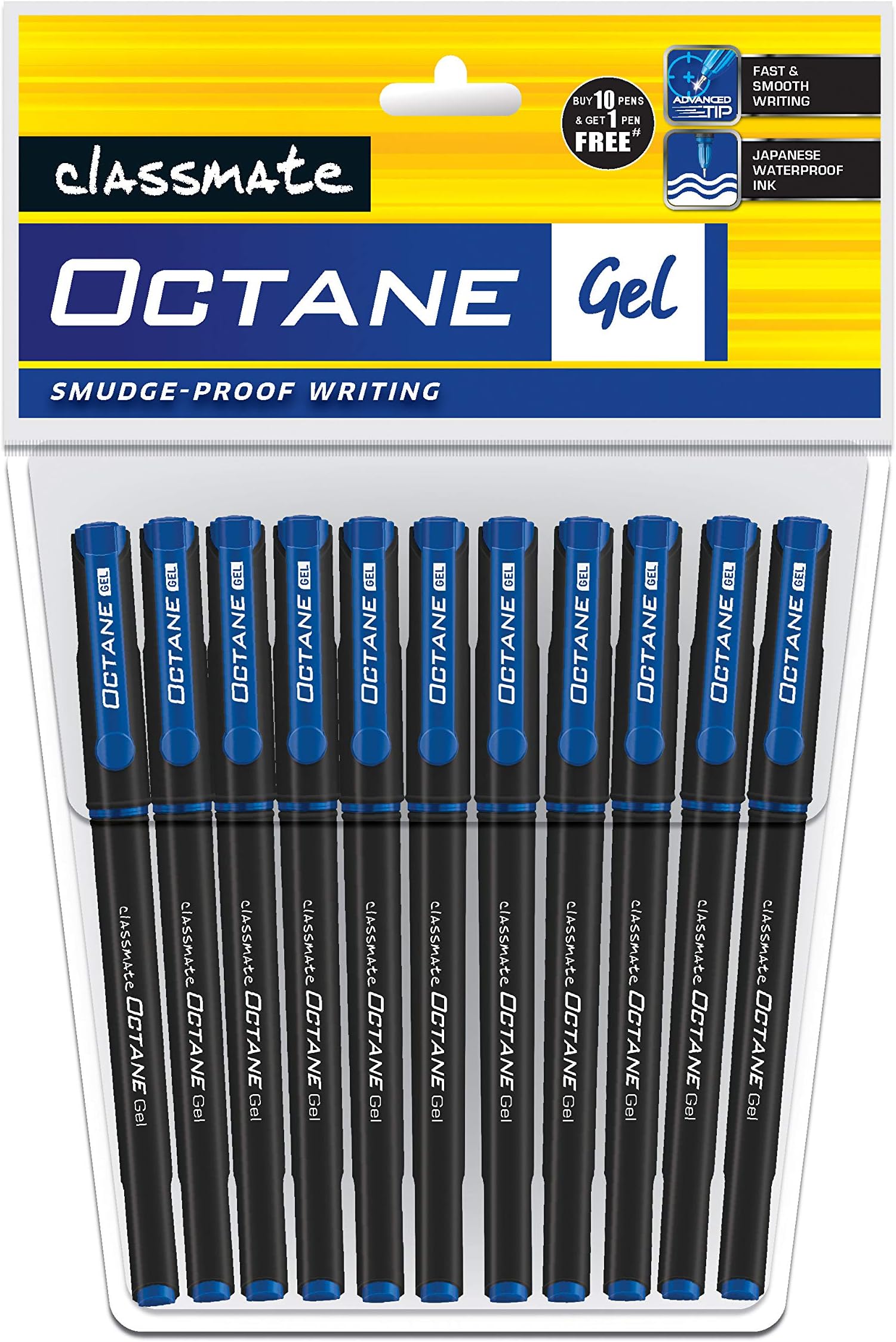 Classmate Octane- Blue Gel Pens (pack Of 11) Smooth Writing Pens| Water-proof Ink For Smudge-free Writing| Preferred By Students For Exam & Class Notes| Study At Home Essentials