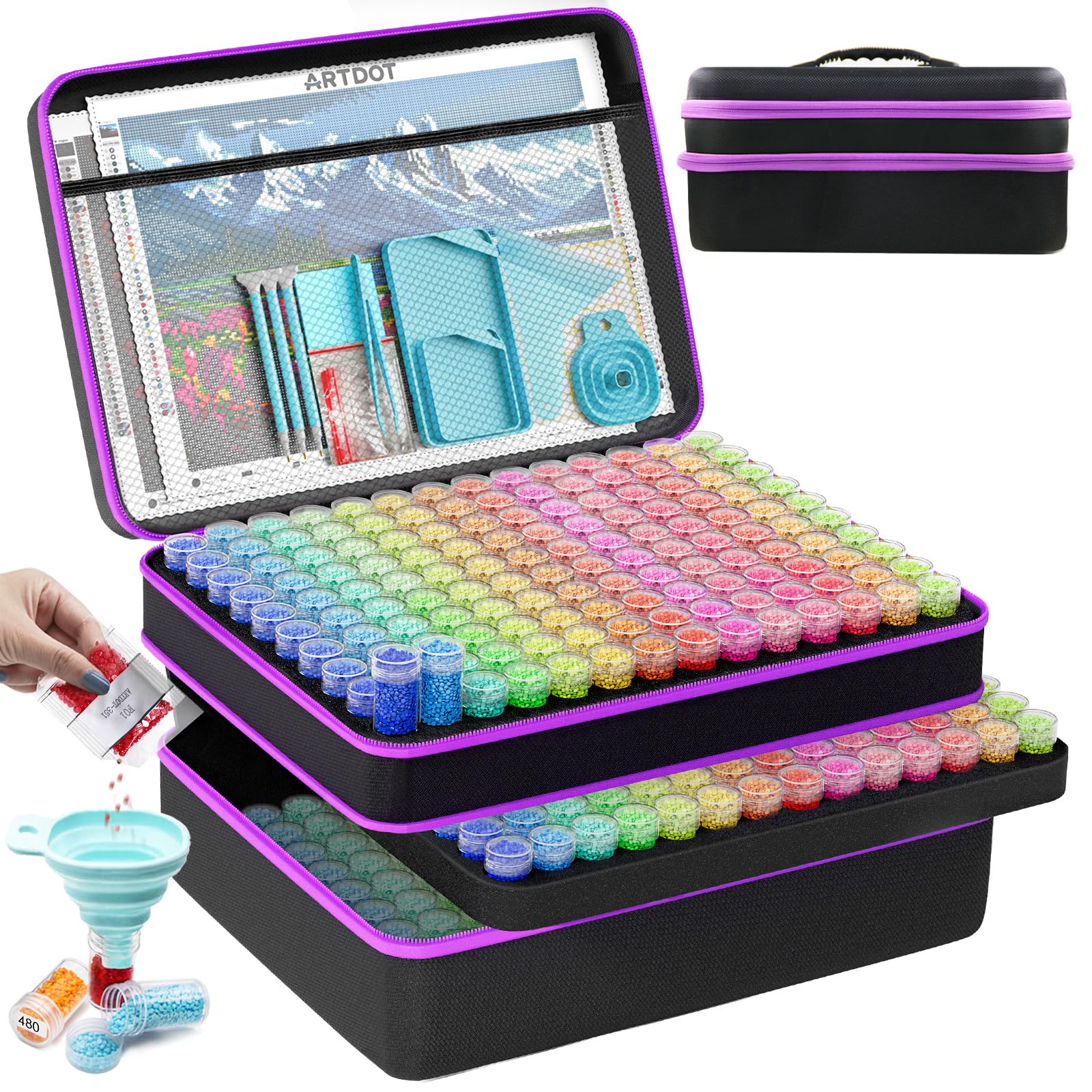ARTDOT 420 Slots Diamond Art Storage Boxes Kits for Adults, Portable Diamond Painting Accessories and Tools Kit for Bead Organization and Storage