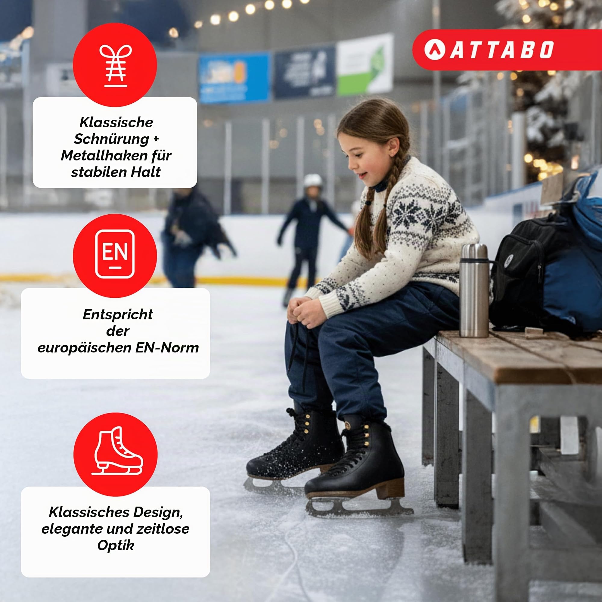 ATTABO ISLA Kinder Eiskunstlauf Schlittschuhe | PVC-Obermaterial | Edelstahlkufen | Verstärkte Knöchelstütze | Sicherer Halt & Komfort | Für Anfänger & Fortgeschrittene