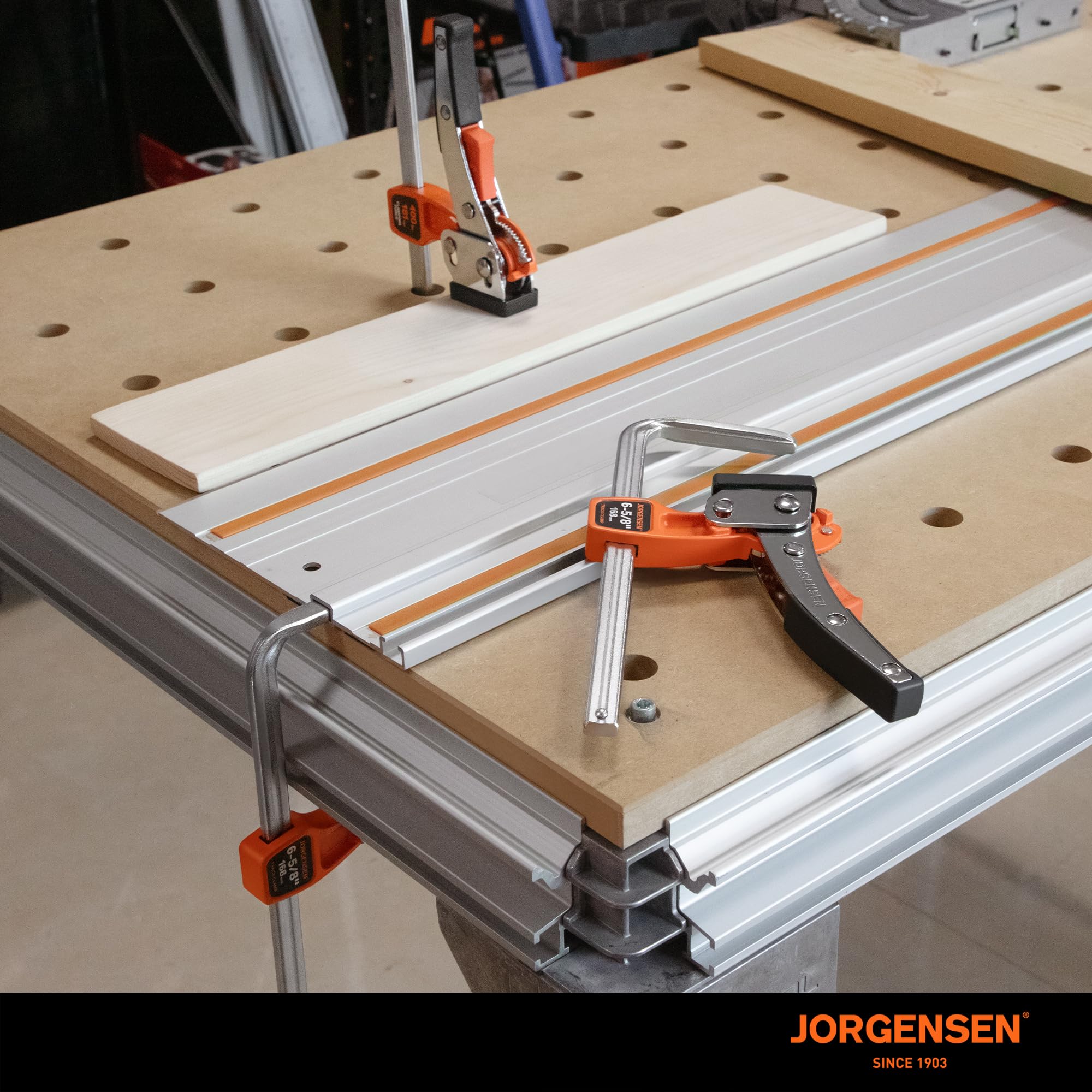 JORGENSEN Lot de 2 Serre-Joints à Cliquet pour Rail de Guidage, Force de Serrage 181 kg, Ouverture 168 mm
