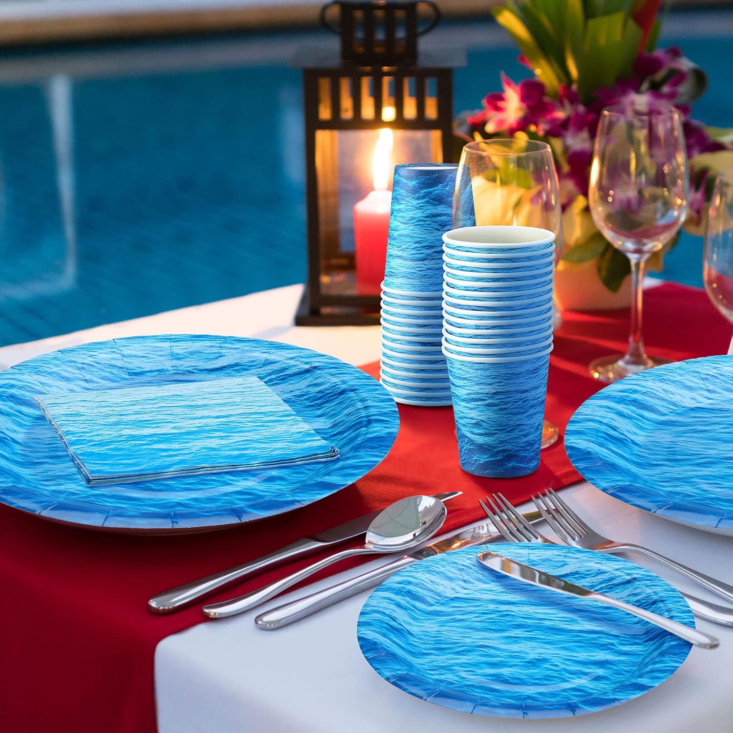 Marsui 200 Pieces Party Supplies Tableware Set Patterns Printed Plates Napkins Cups Table Decorations for Baby Shower Birthday Party (Ocean Style) - Image 6