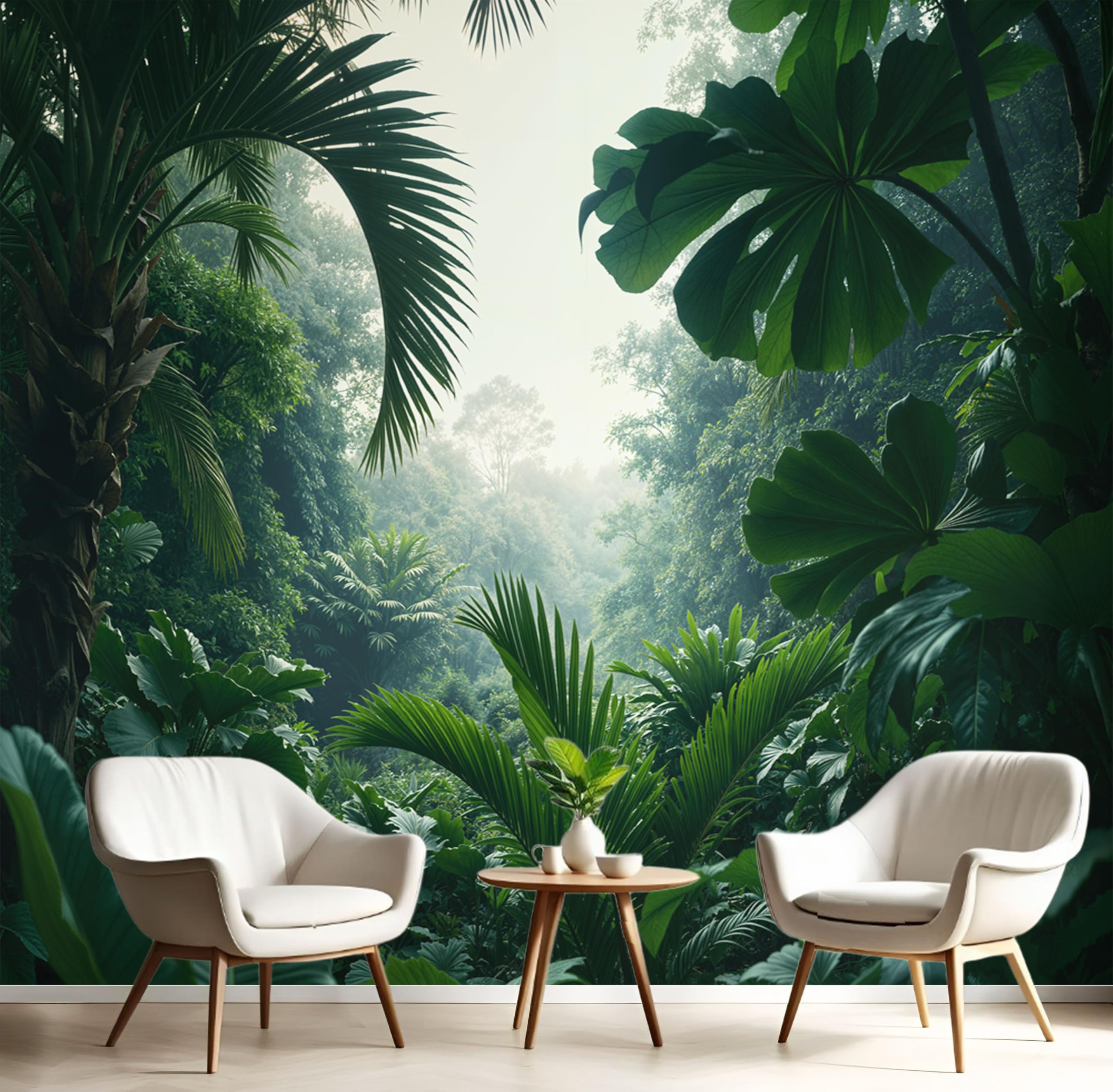 Papier peint panoramique forêt tropicale plantes vertes feuilles palmier