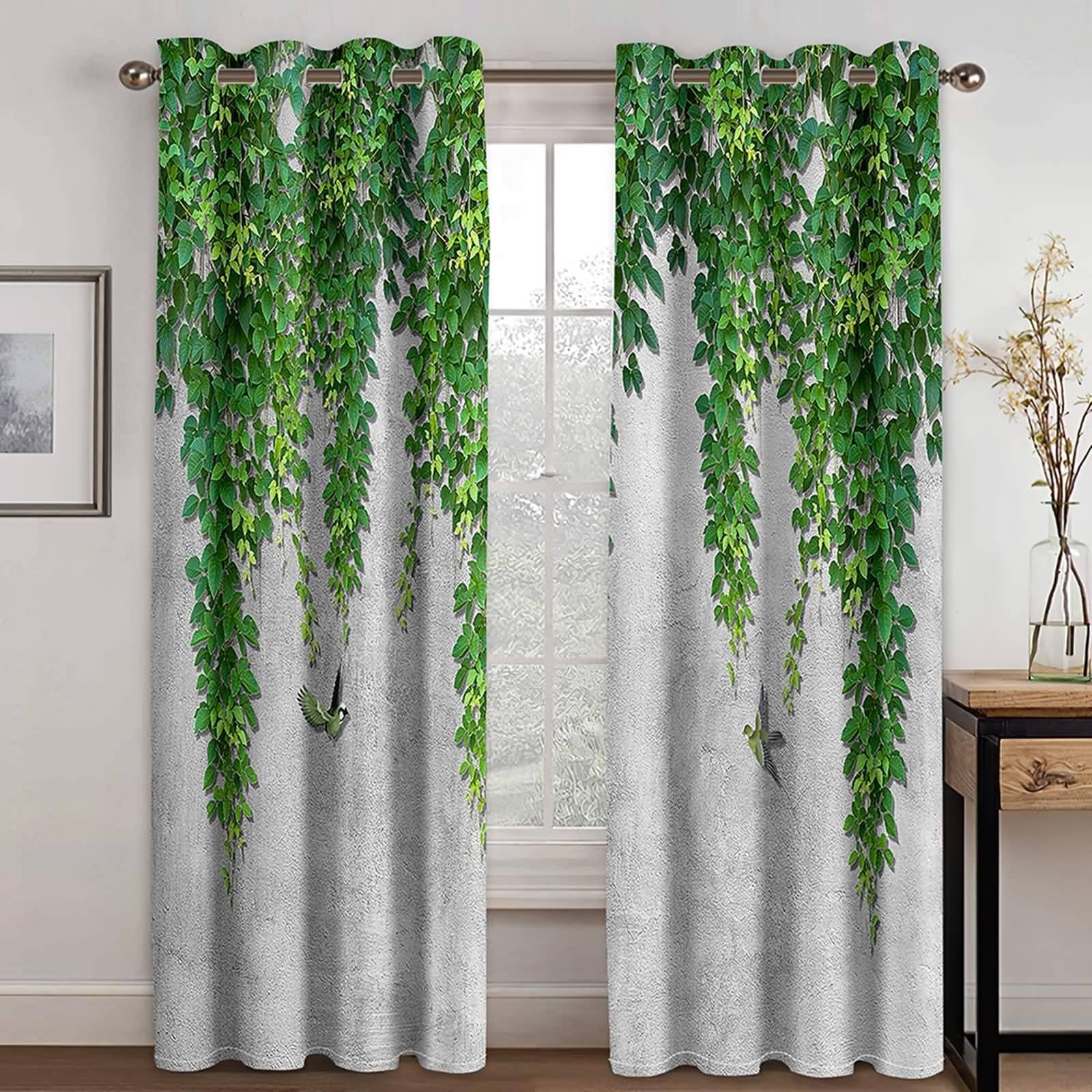 Vorhänge Schlafzimmer Modern, 234x274cm Grau Grün Graue Wand mit Weinreben Vorhang für Schlafzimmer/Wohnzimmer