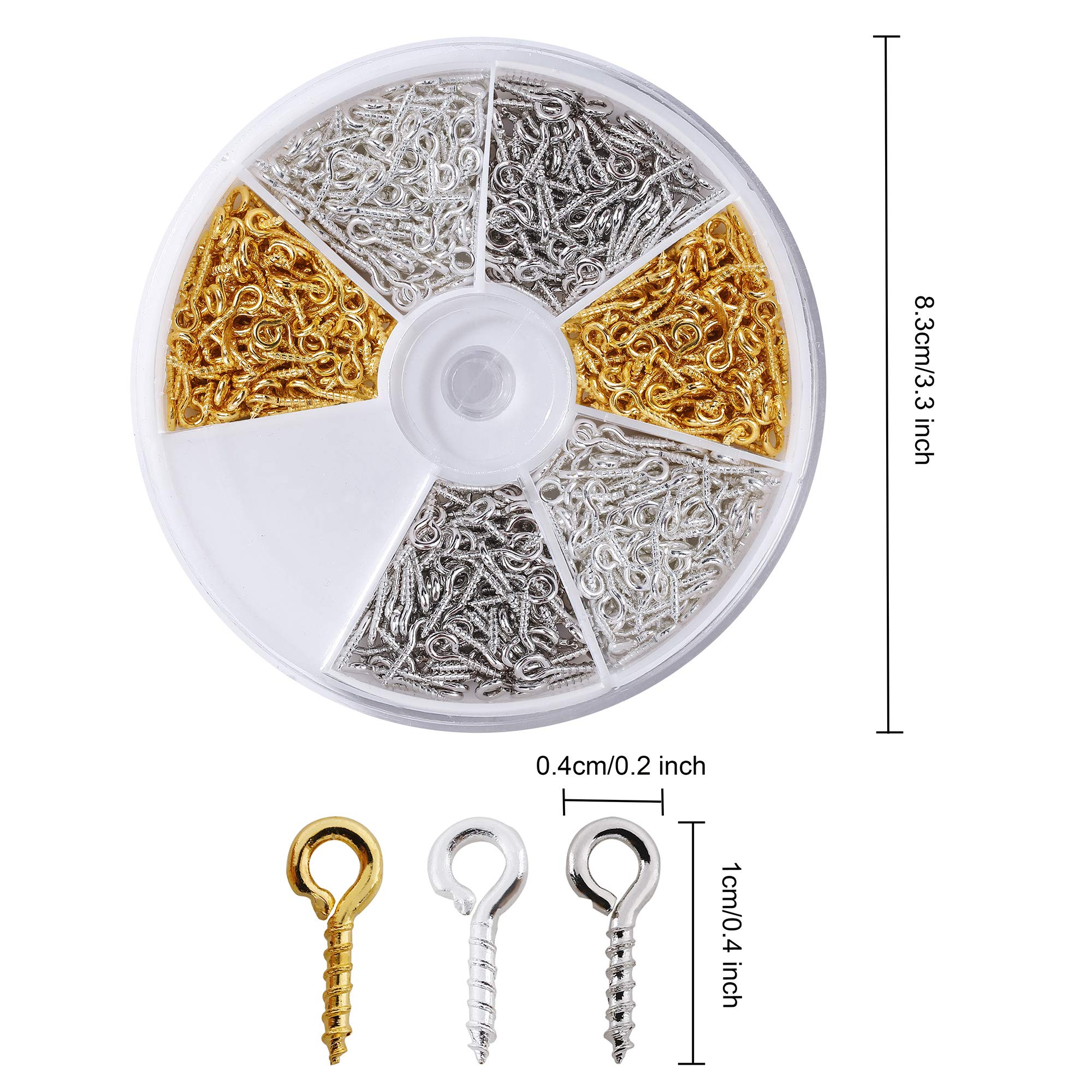 Viti a Occhiello 600 Pezzi Vite Occhielli Ganci Occhielli Viti Filettati per Gioielli Creazione di Risultati Artigianato Fai-da-Te 10 mm x 4 mm x 1 mm