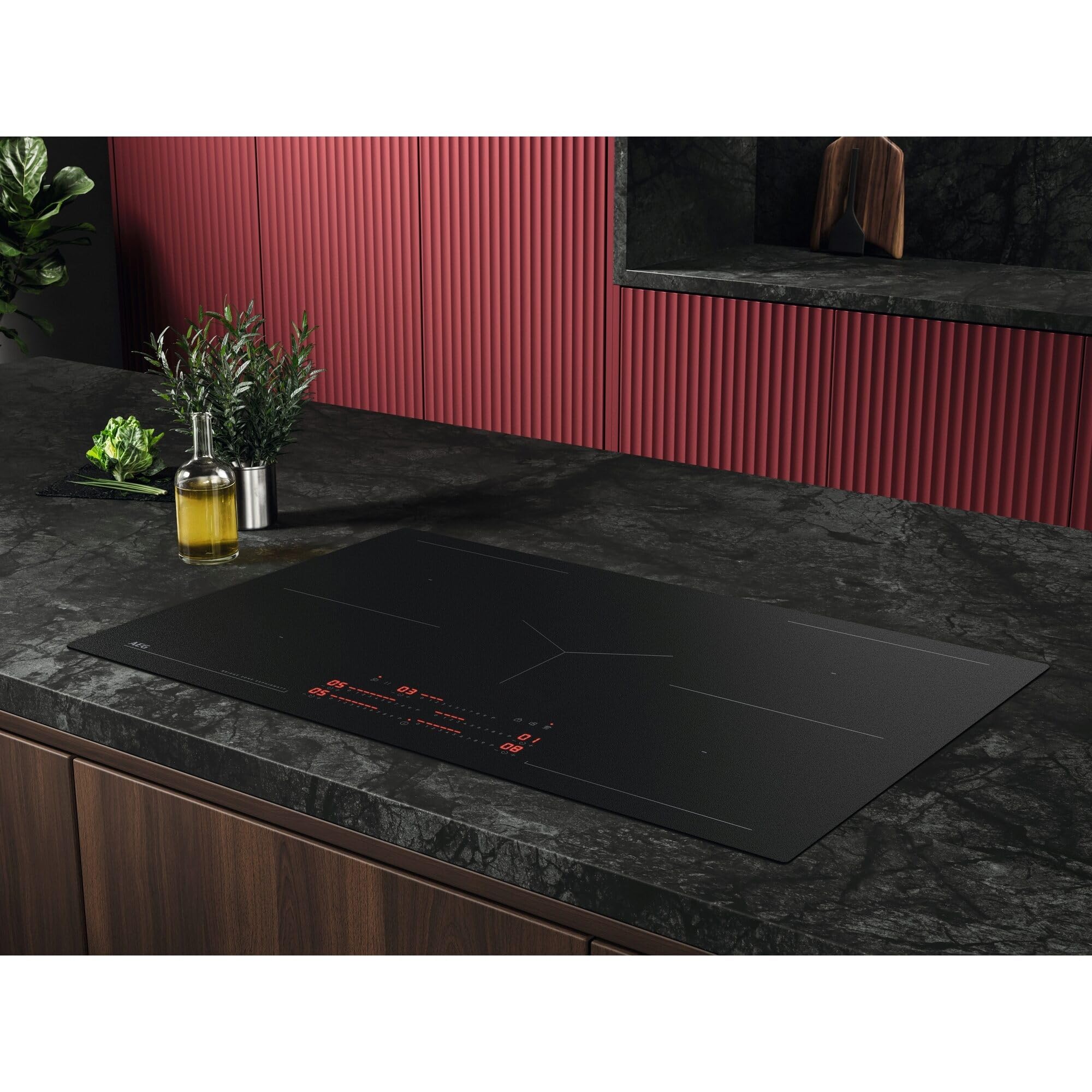 AEG Induktionskochfeld autark 80cm, Made in Germany, 5 Flex-Zonen mit Kratzresistenter SaphirMatt-Oberfläche, Powerfunktion, 2x Bridge-Kombination 2er Zonen, Slider, Hob²Hood, rahmenlos, TK85IM0FSZ