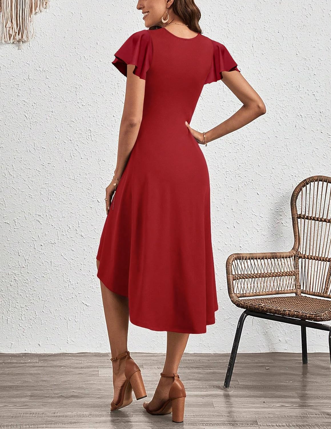 Vestido Elegante Mujer Vestidos de Manga Corta Cuello Redondo Casual Vestido A-Line de Cóctel Fiesta
