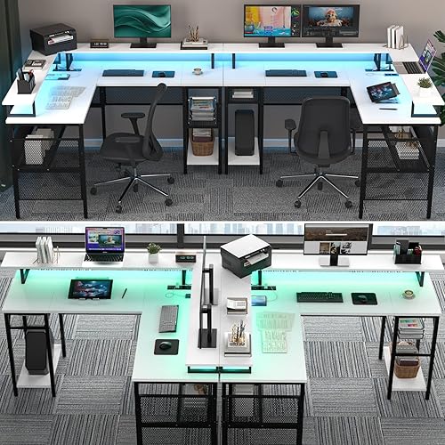 Miniatura 6 de Unikito Escritorio reversible en forma de L, escritorio de esquina de 55 pulgadas con tira de luz inteligente y toma de corriente mágica, elegante