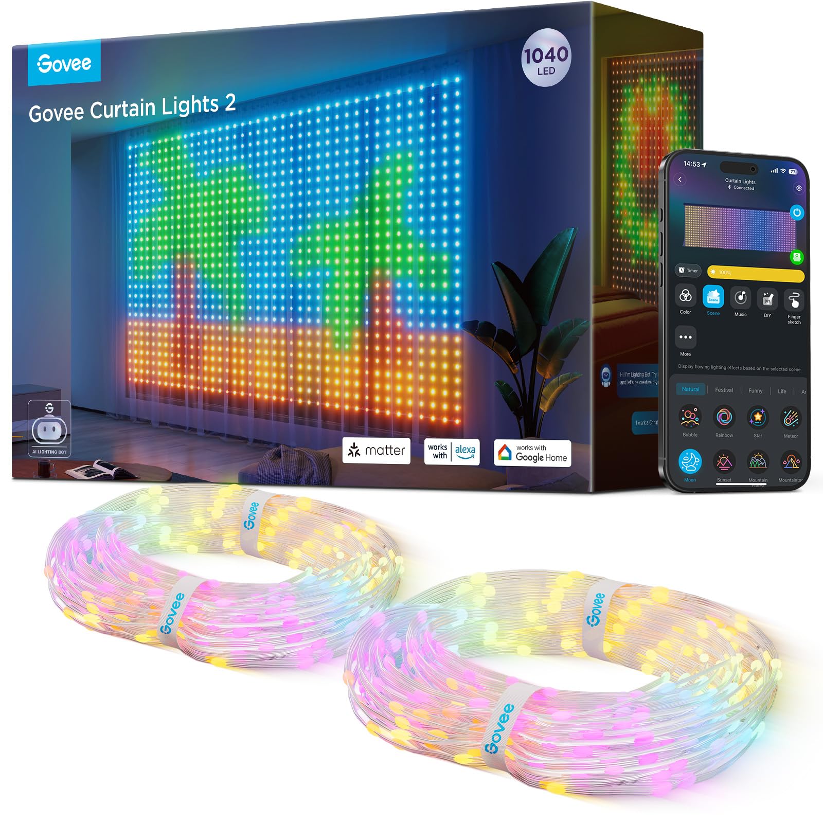 【新品Govee Curtain Lights 動的DIYライトアートキャンバス Amazon.com: Govee Curtain Lights 2, Smart LED Curtain Light with