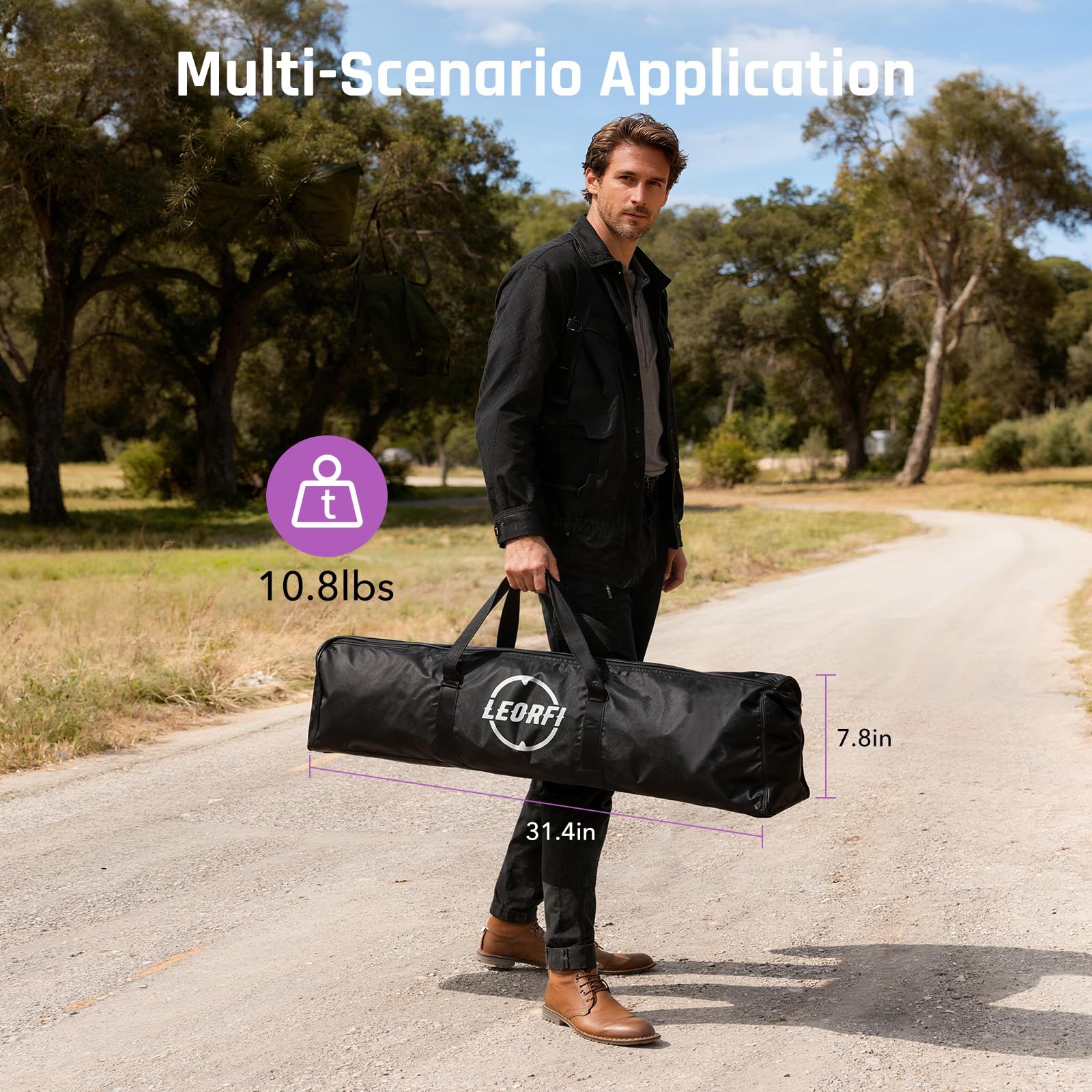 Écran de projection LEORFI avec trépied - 120" - Portable - Avec sac de transport - Intérieur HD 16:9 - Avant arrière - Hauteur réglable - Pour camping et home cinéma