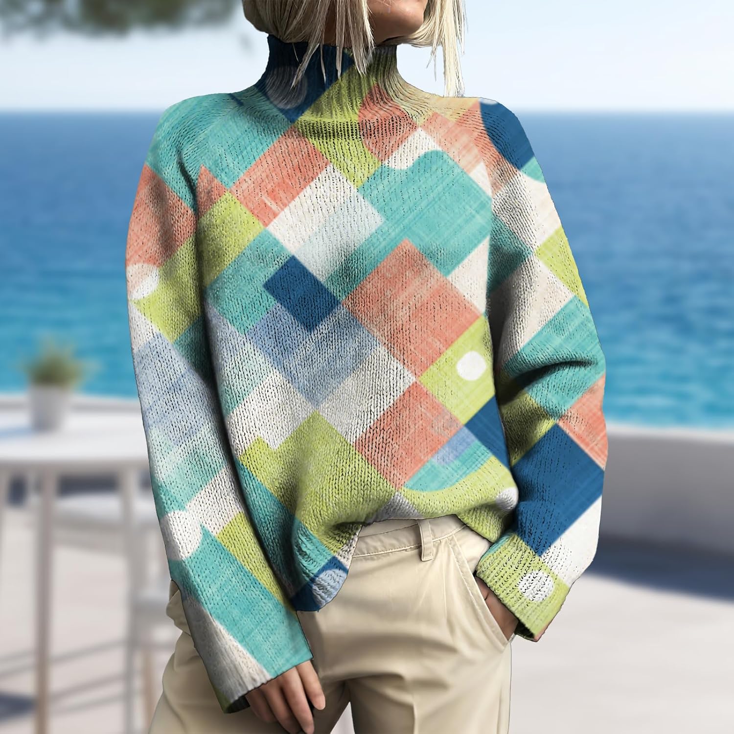 Pullover Sweater Womens Fall Fashion Sweater Casual Pullover Turtle Neck Tops Basic Top Trendy Clothes - Image 2