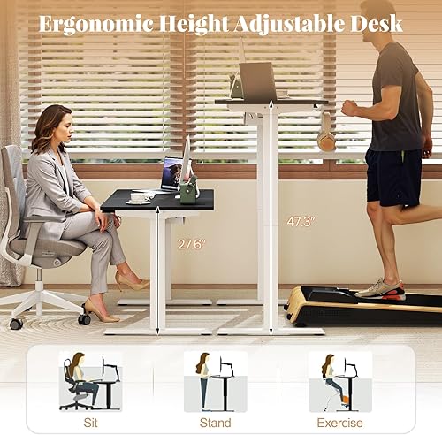 Miniatura 5 de Tangkula Escritorio eléctrico de pie con motor doble, 48 x 24 pulgadas, altura ajustable, estación de trabajo para computadora con controlador de