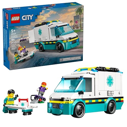 LEGO City Emergency Ambulance Toy - Building Sensory Toy for Kids, Boys and Girls, Ages 5+ - Educational, Learning Gift Idea for Birthdays and Holidays - Skateboarder and Driver Minifigures - 60451