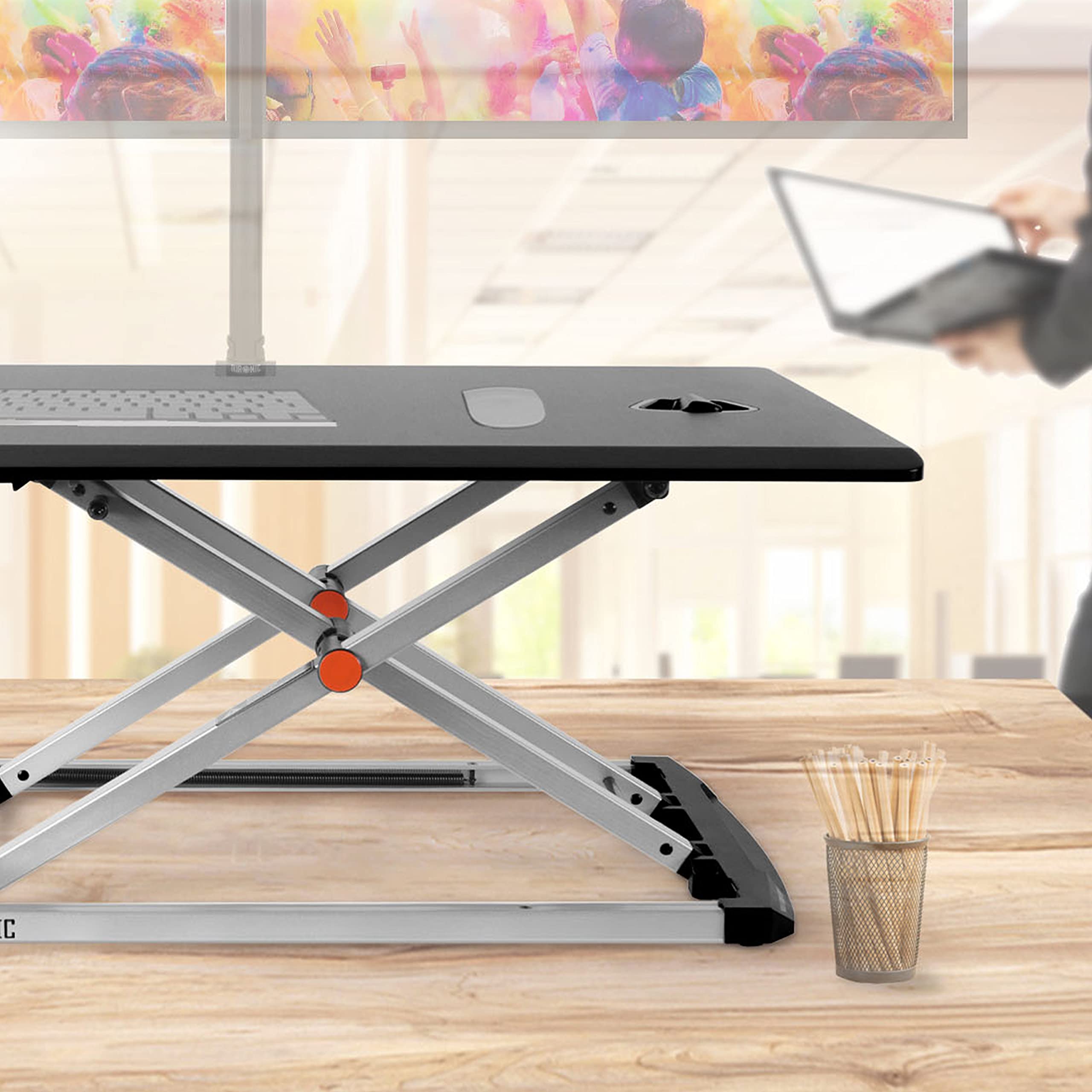 Duronic DM05D11 BK Zit-Sta Bureau | Hoogte Verstelbaar Kantoor Werkstation | 74 x 43 cm Platform | Verhoogt 5-40 cm | Ergonomische Verhoger voor PC Laptop Toetsenbord & Muis | Zwart