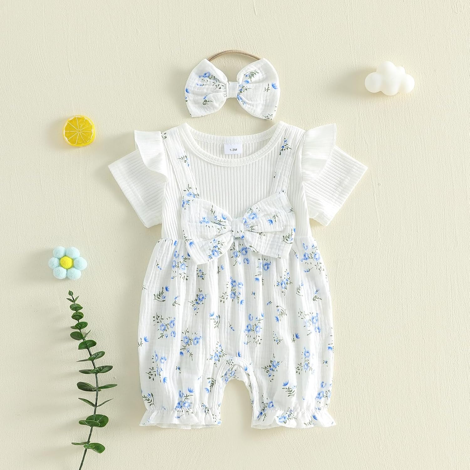 YINGISFITM Newborn Baby Girl Summer Clothes Short Sleeve Bubble Romper Bow Shorts Jumpsuit Infant Outfit 0 3 6 9 12 18 Months image 5
