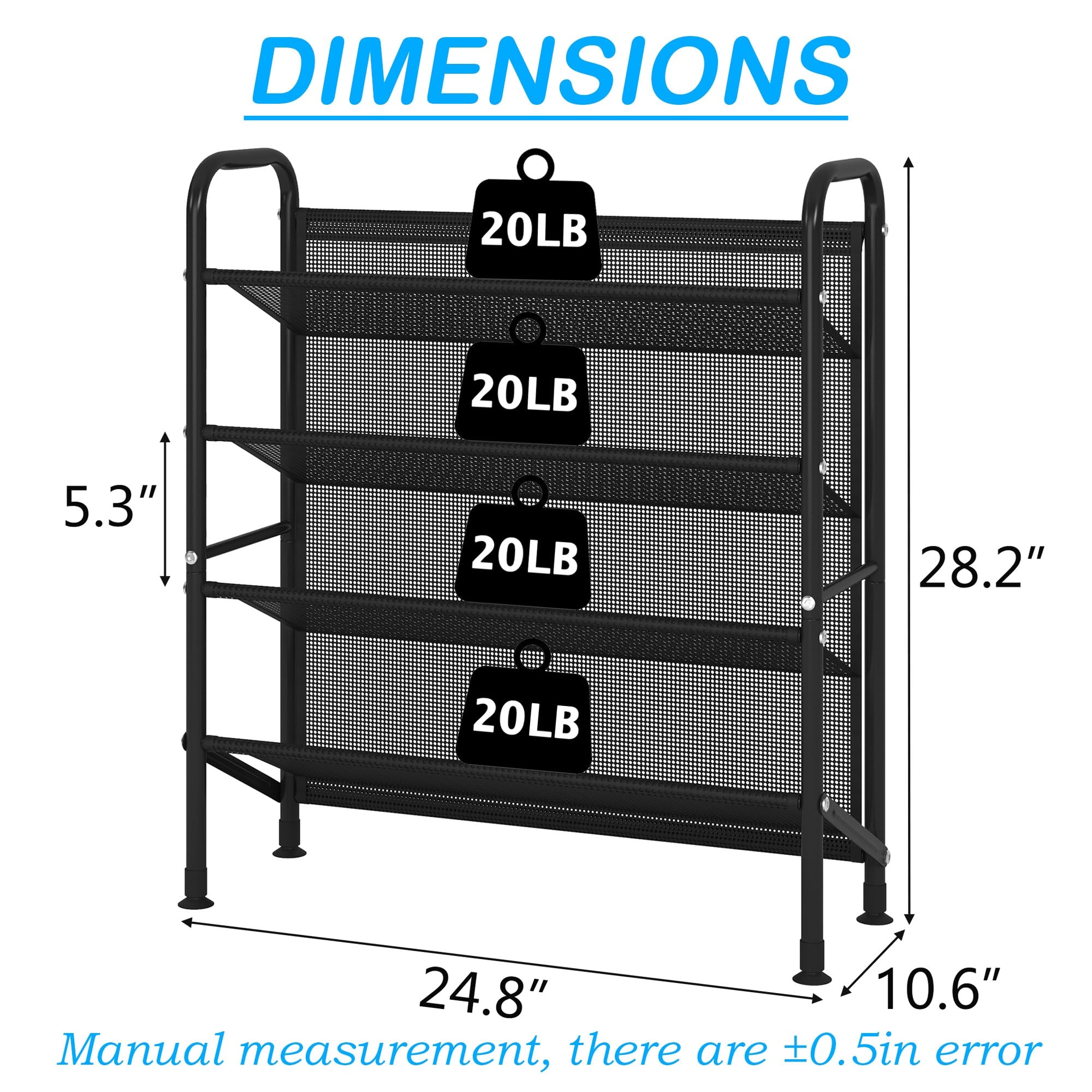 FKUO 4 Tier Shoe rack for closet Mesh fabric narrow Metal shoe racks, Space saving Small Shoe Storage Organizer Shelf for Entryway, Hallway, Dorm Room (Black, 4-Tier)