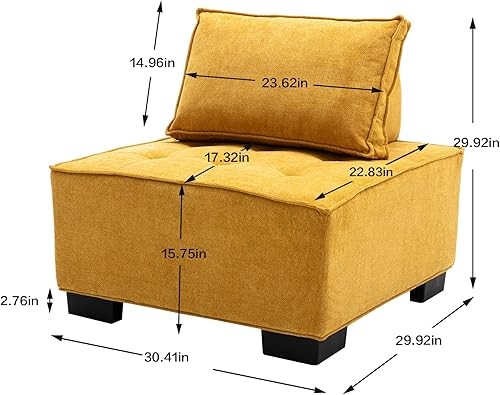 Miniatura 2 de LyuHome Sofá modular moderno con dos cojines de respaldo extraíbles, sofá modular cuadrado para dormitorio, sala de estar, amarillo