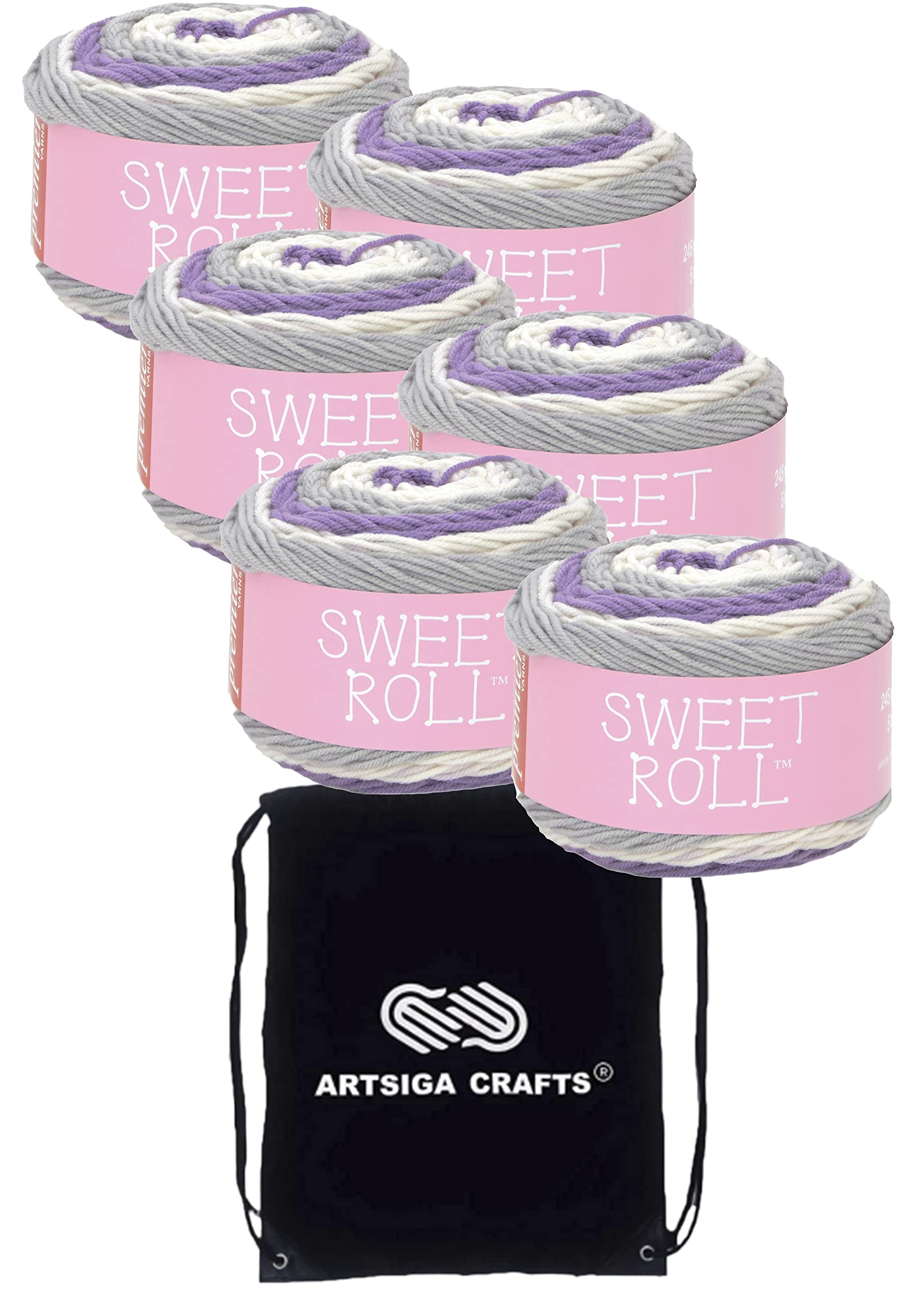 Premier Yarns Sweet Roll Pansy Pop 1047-38 hilos suaves para tejer con bolsa Artsiga Craft