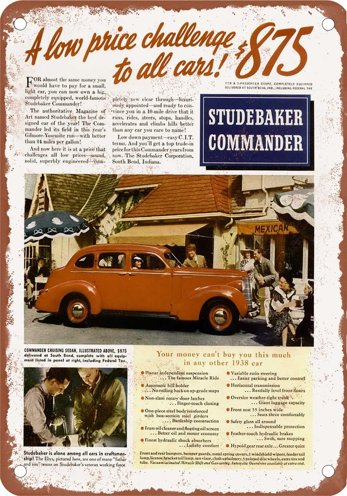 Miaomansenstore Metal Sign - 1938 Studebaker Vintage Ad 04 - Old Retro Rusty Look Home Decor