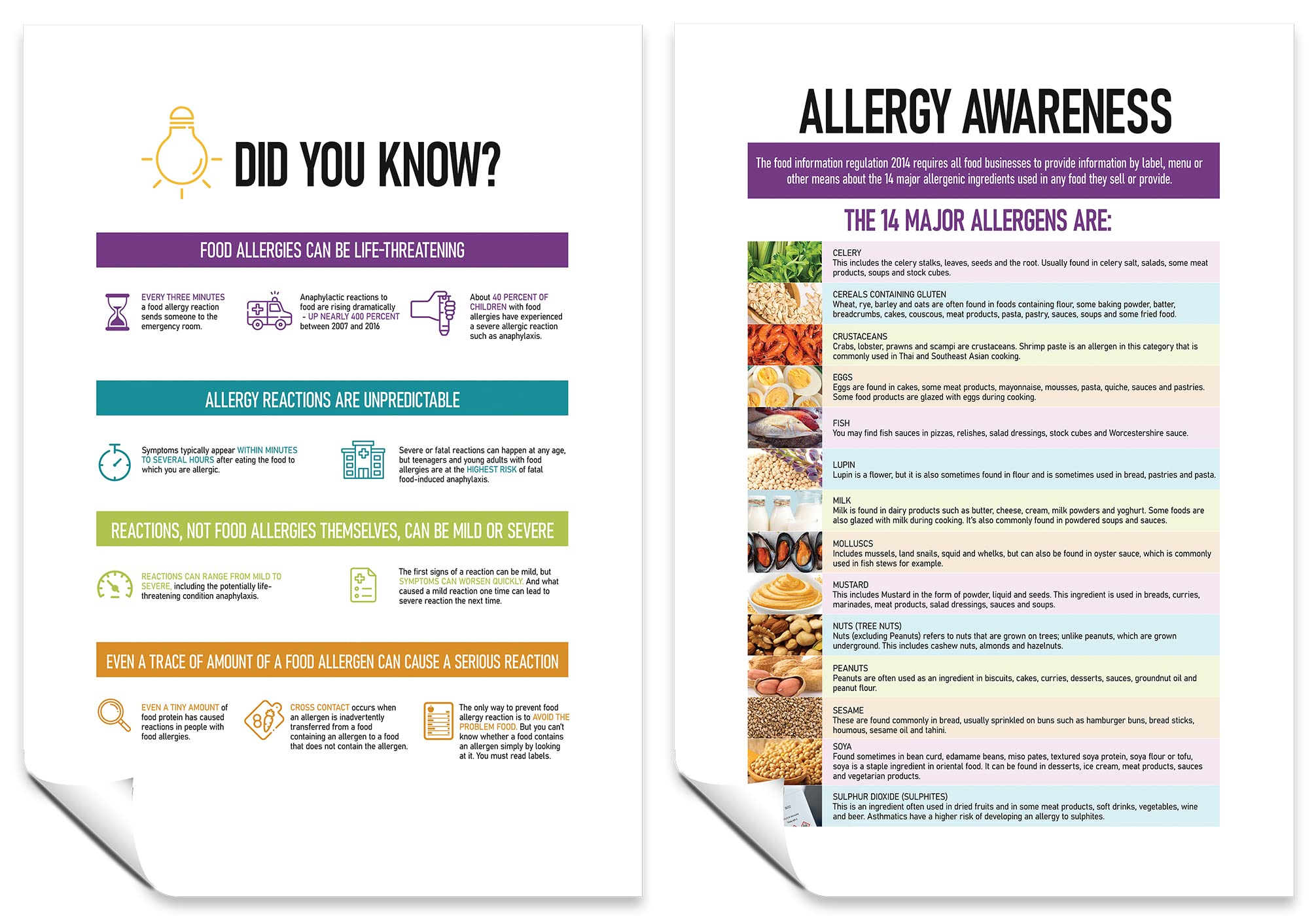 Food Allergy Awareness Notice for Restaurants & Food Intolerances Allergens Set of 2 Poster Prints