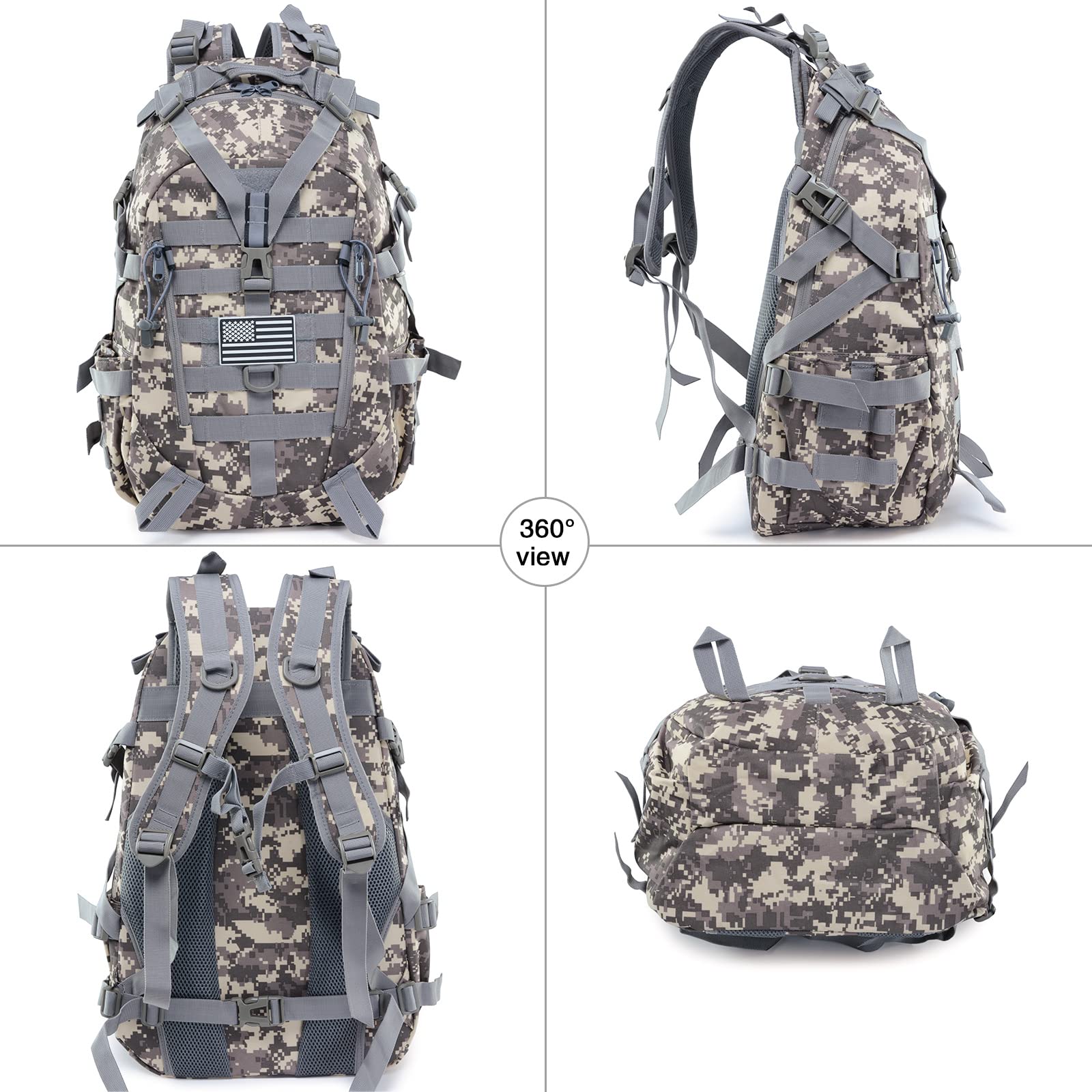Mochila táctica de la motocicleta militar Molle bolsa EDC mochila senderismo mochilas para ciclismo camping, ACU camuflado, Pequeño, Classic 6