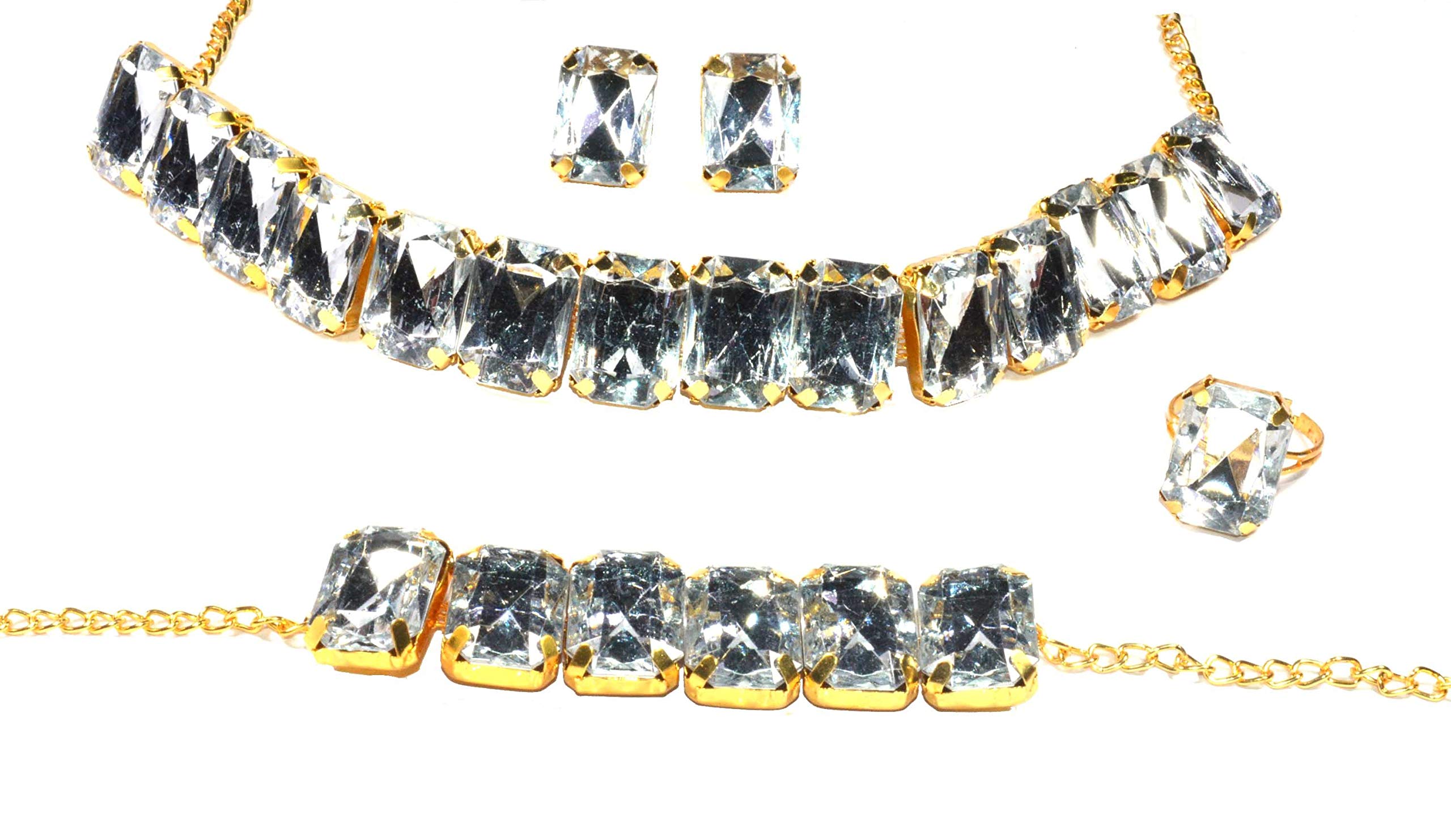 Frolics India Golden and Colored Stones Studded Combo of Choker Set with Earrings, Bracelet and Adjustable Ring for Women & Girls (Golden-White) (B08SR4NC7Y) Amazon Price History, Amazon Price Tracker