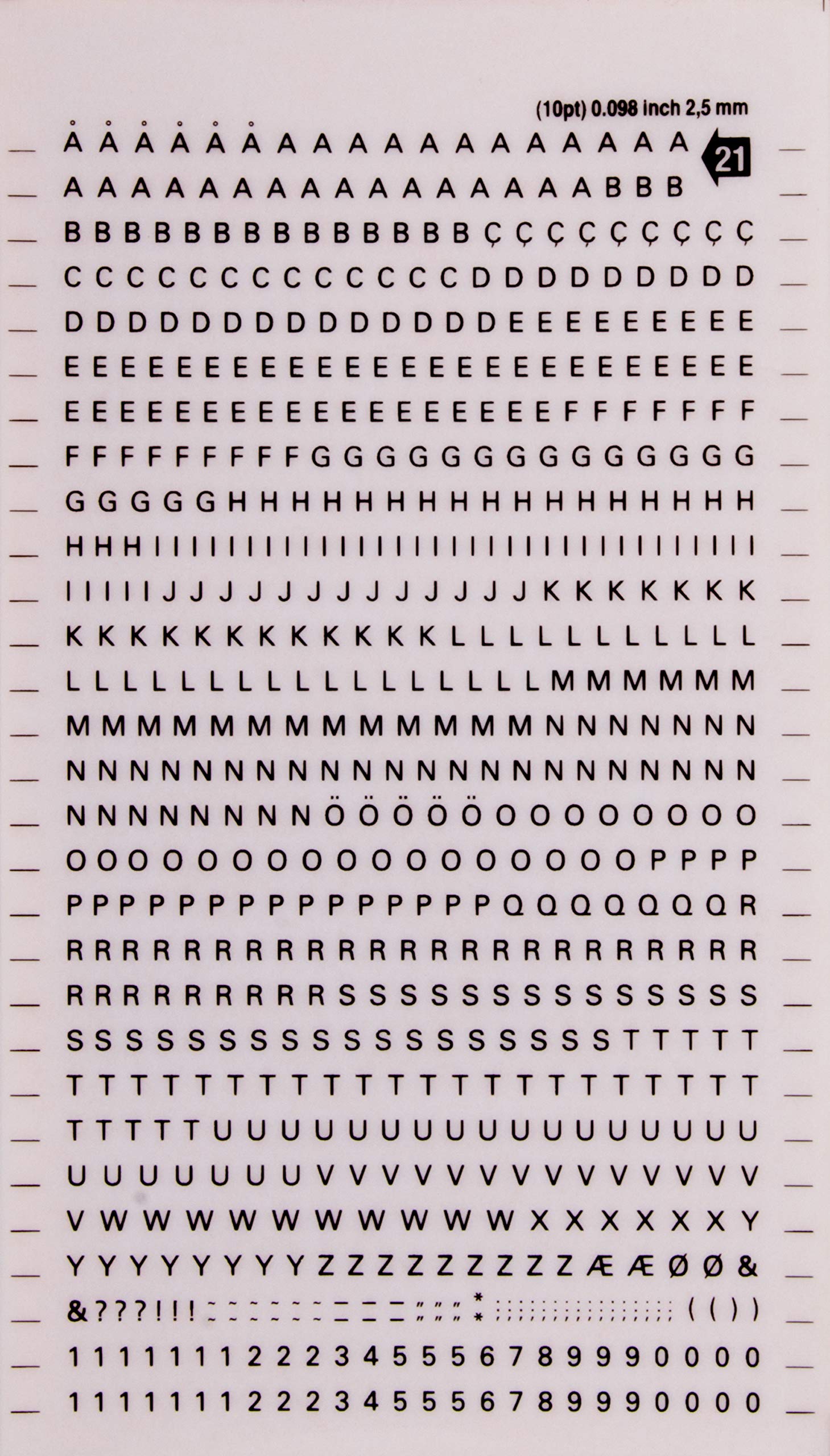 APLI DD21F - Letras y números transferibles negros 2,5 mm, 731 caracteres